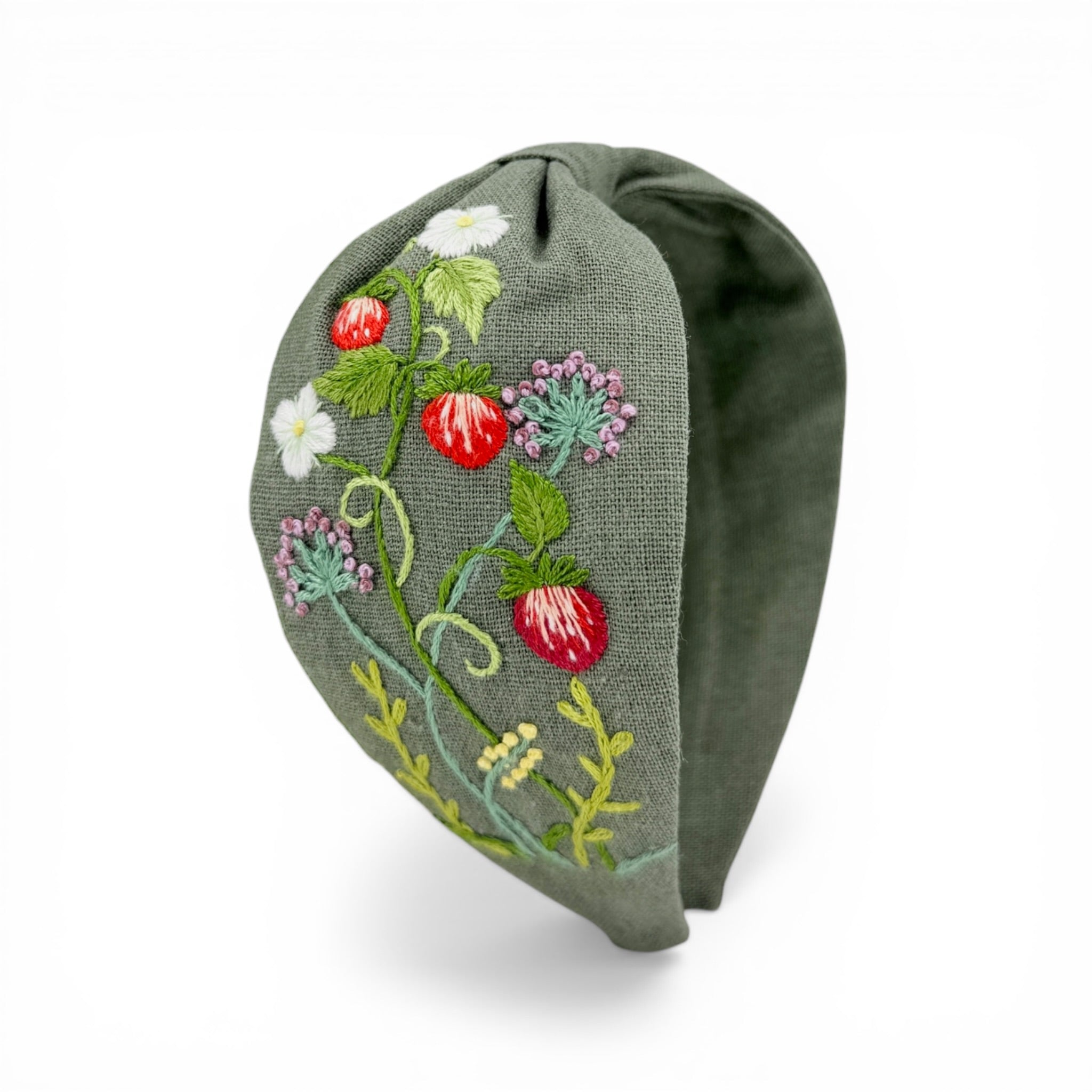 Wild Strawberry Garden Embroidered Headband