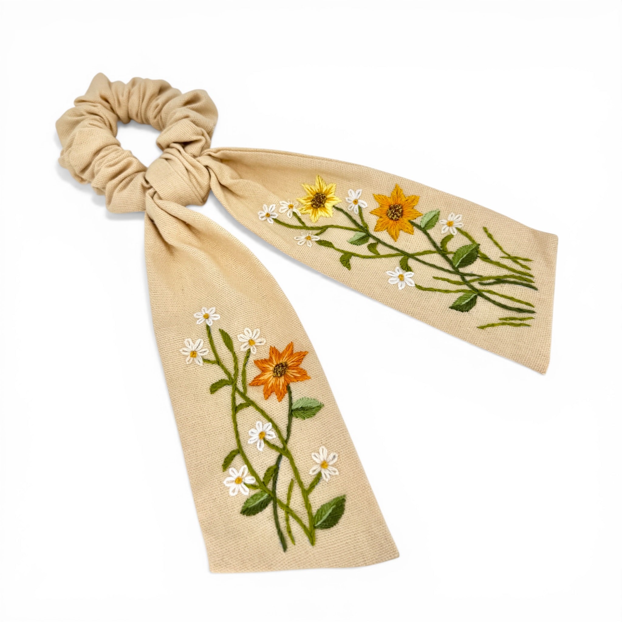 Golden Meadow Embroidered Scrunchies