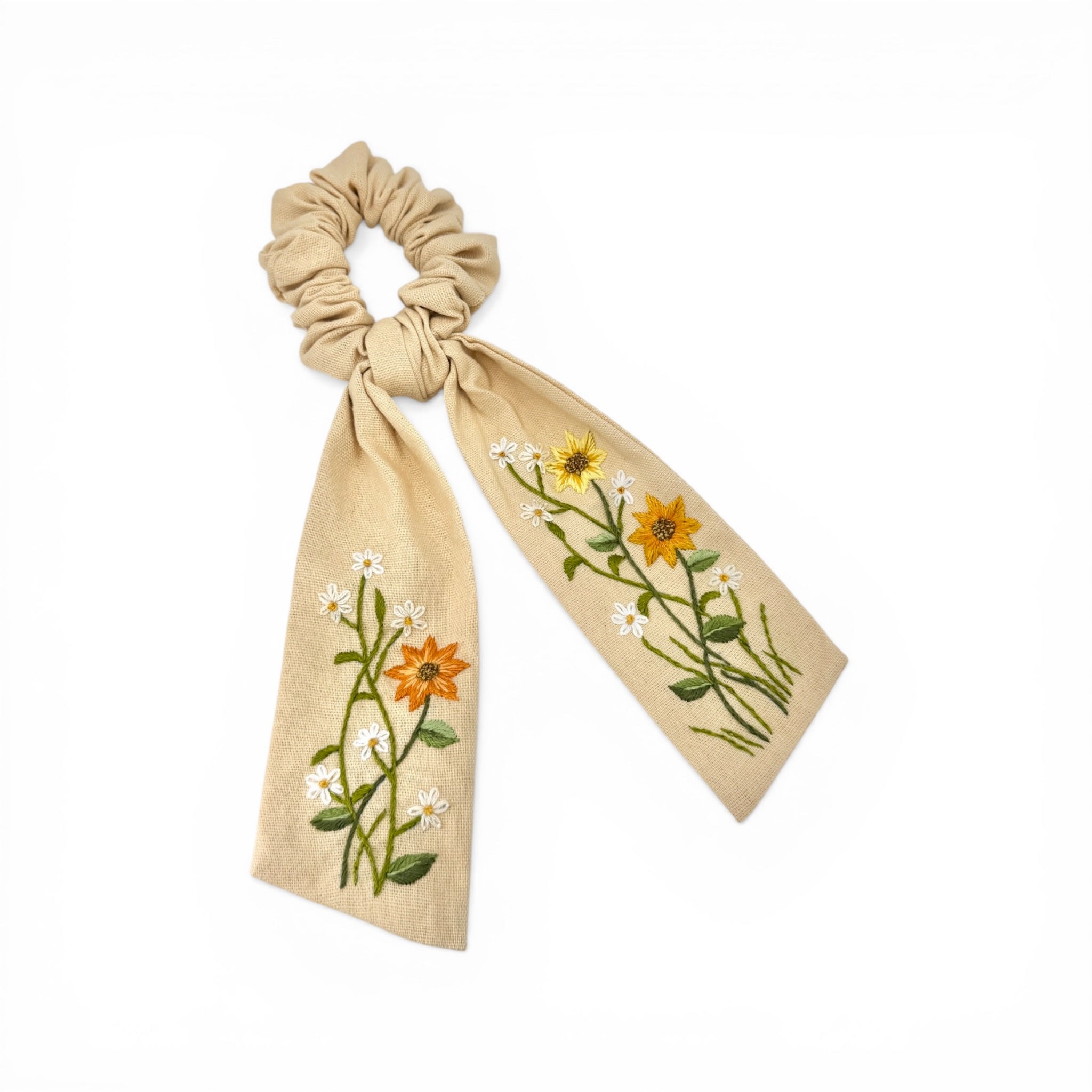 Golden Meadow Embroidered Scrunchies