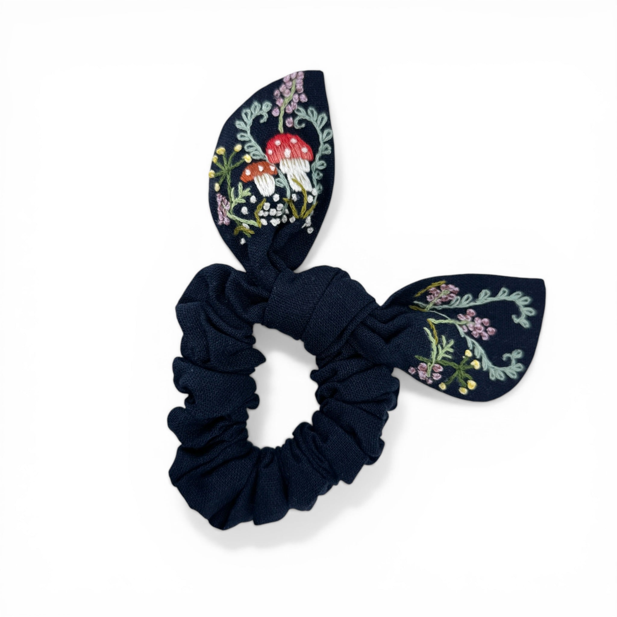 Woodland Mushroom Embroidered Scrunchies