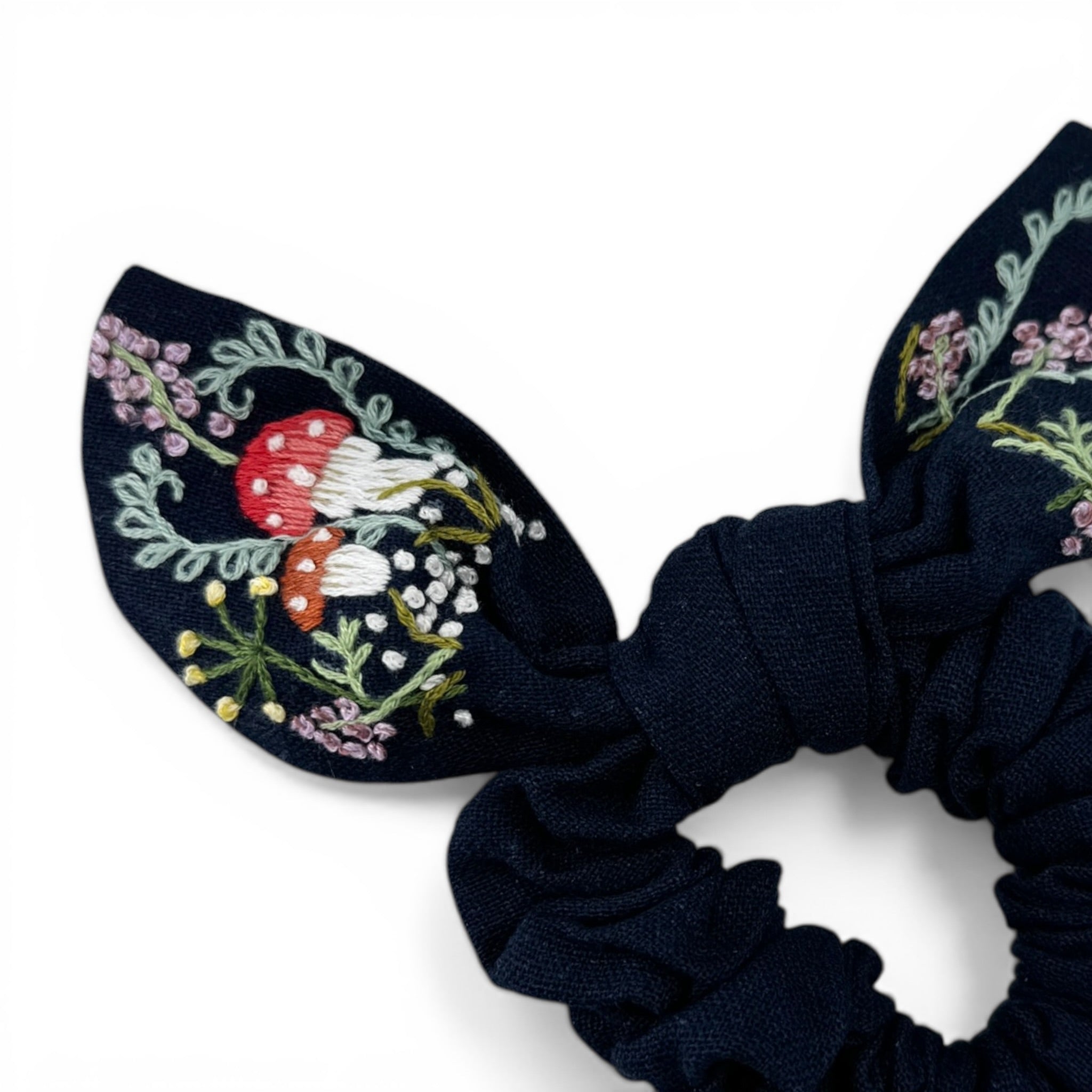 Woodland Mushroom Embroidered Scrunchies