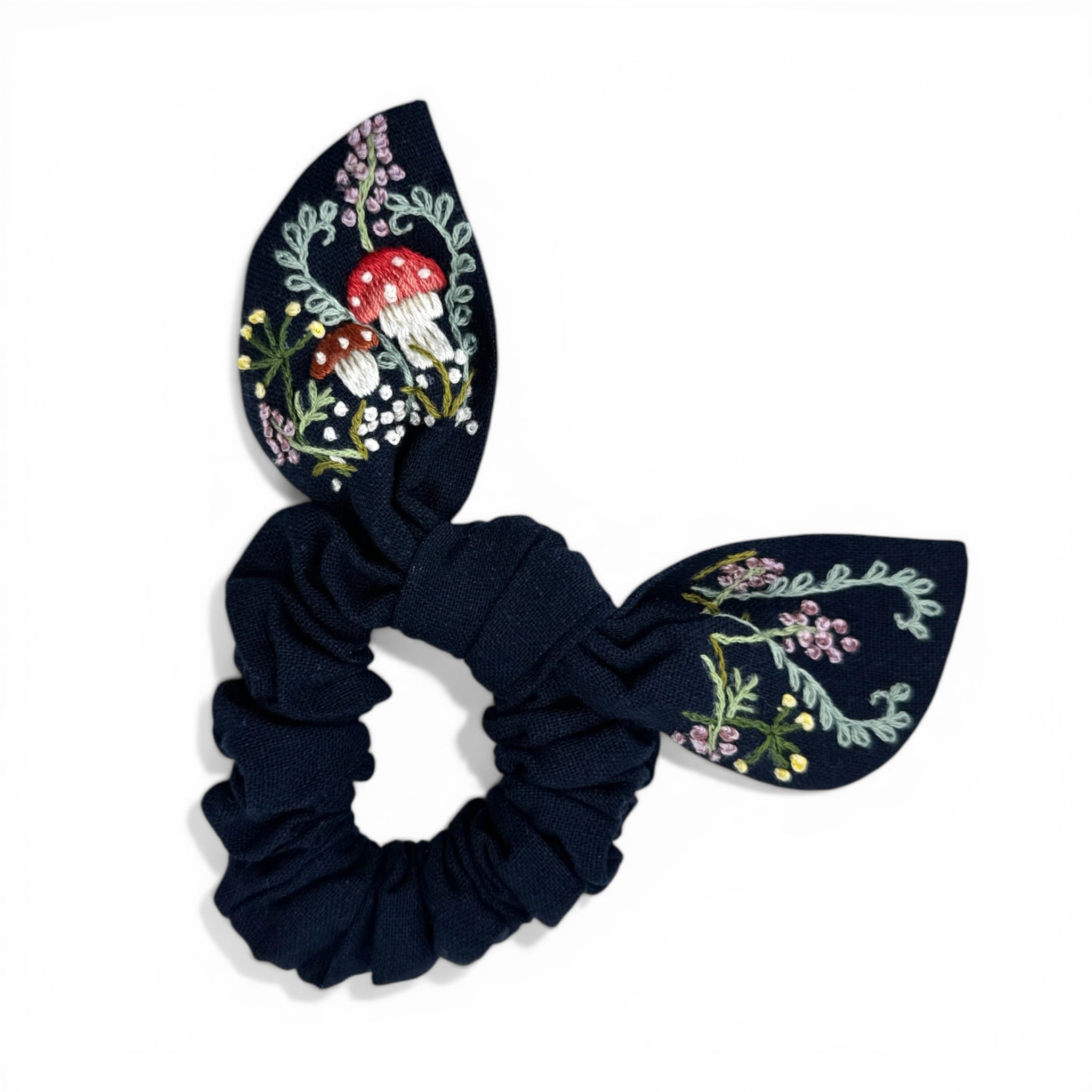 Woodland Mushroom Embroidered Scrunchies