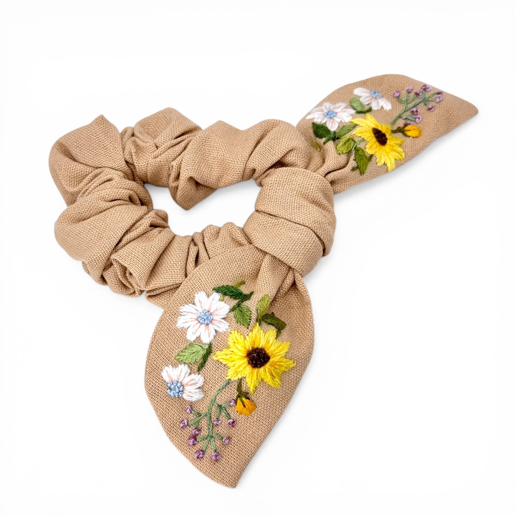 Sunflower Garden Embroidered Scrunchies