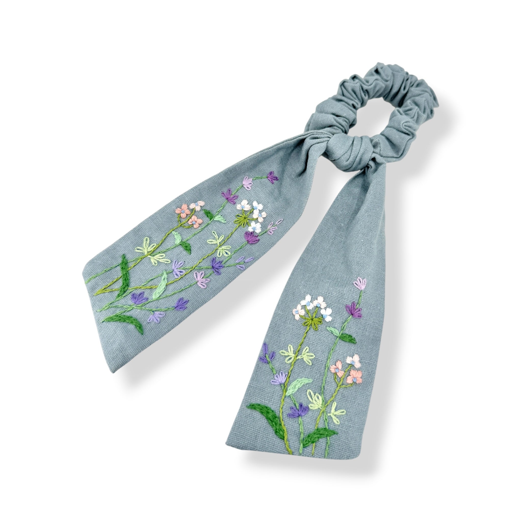 Pastel Meadow Embroidered Scrunchies