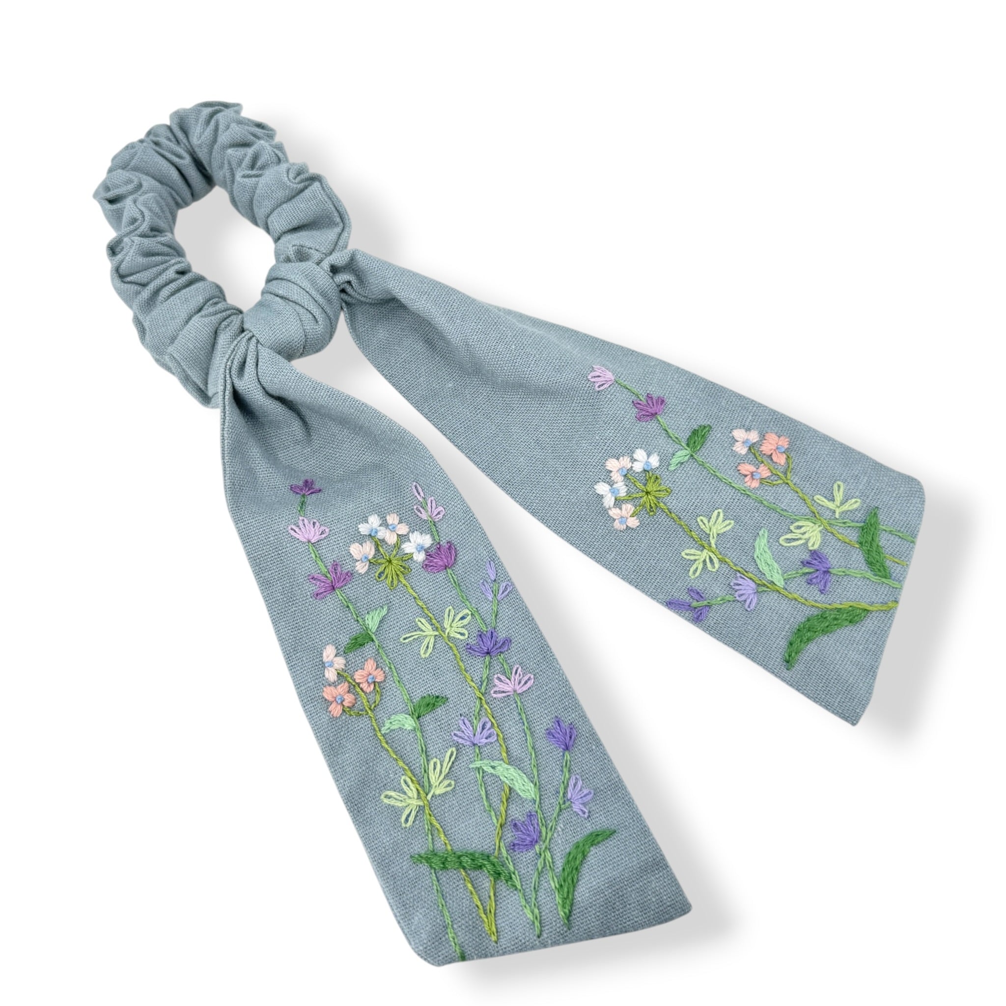 Pastel Meadow Embroidered Scrunchies