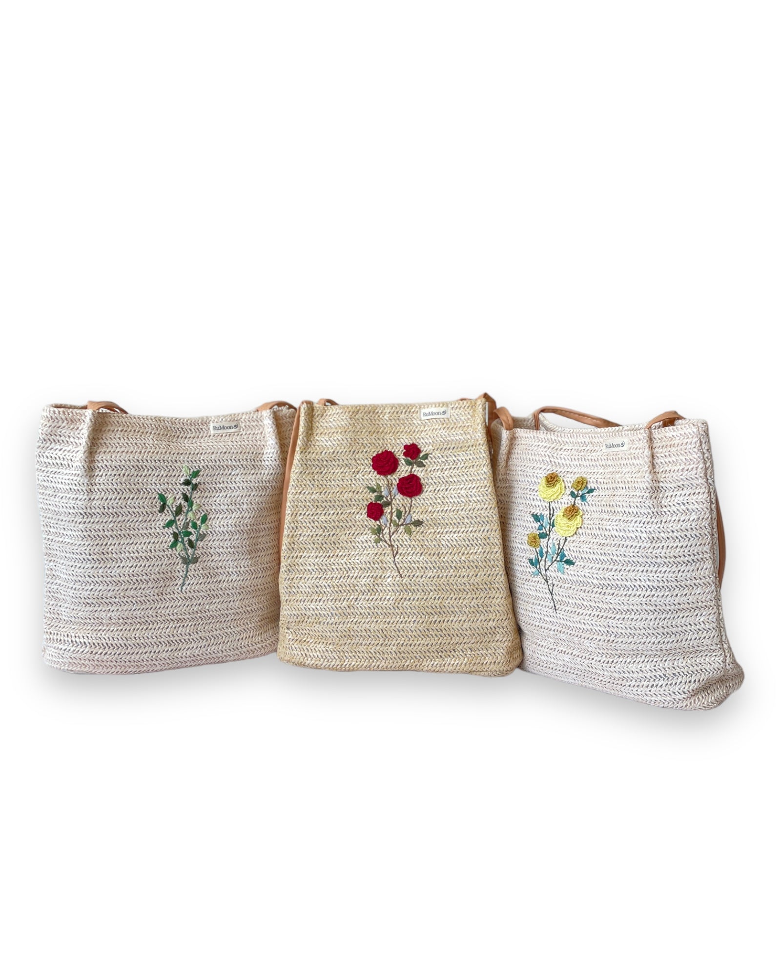 Embroidery Straw Tote Bag