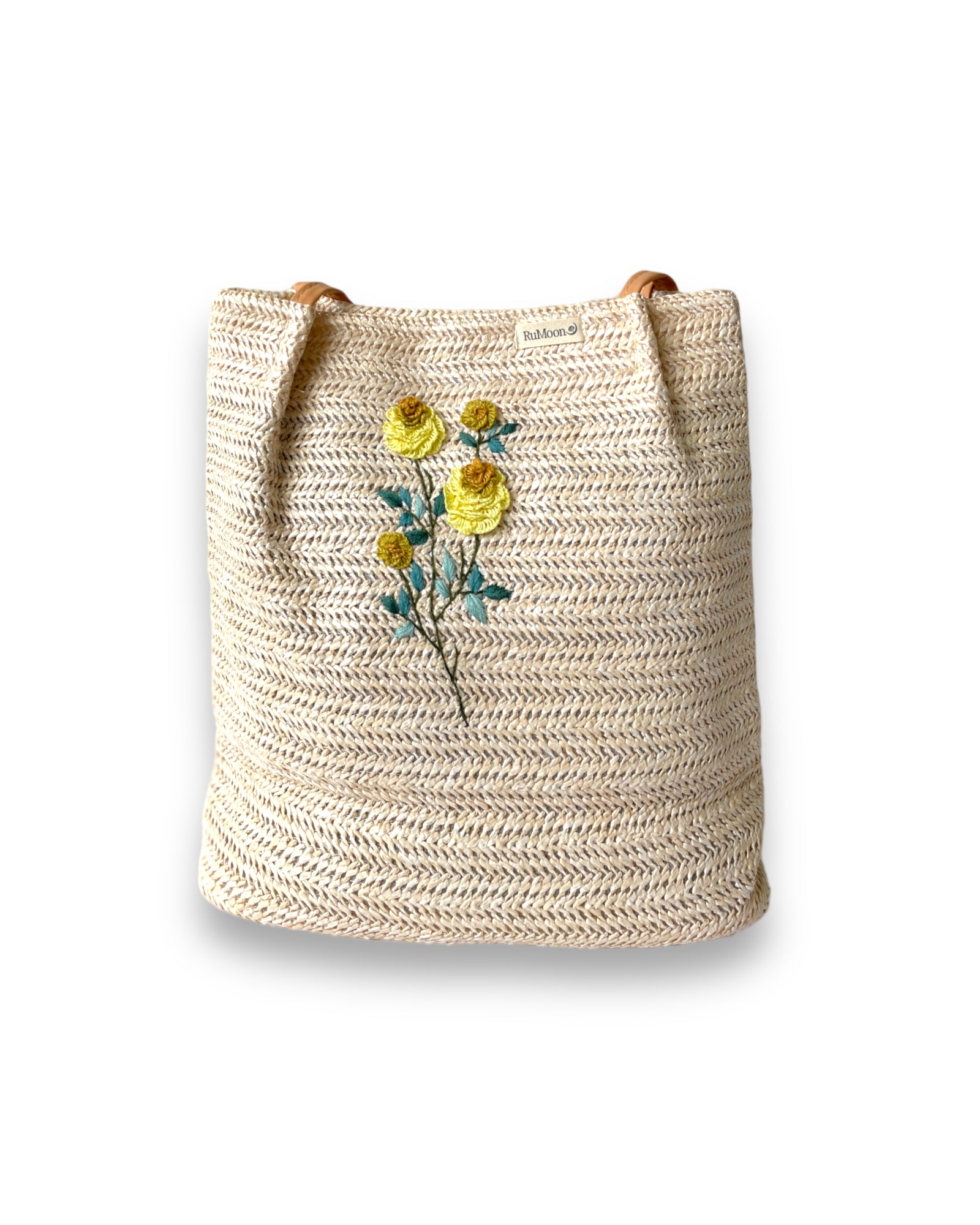 Embroidery Straw Tote Bag