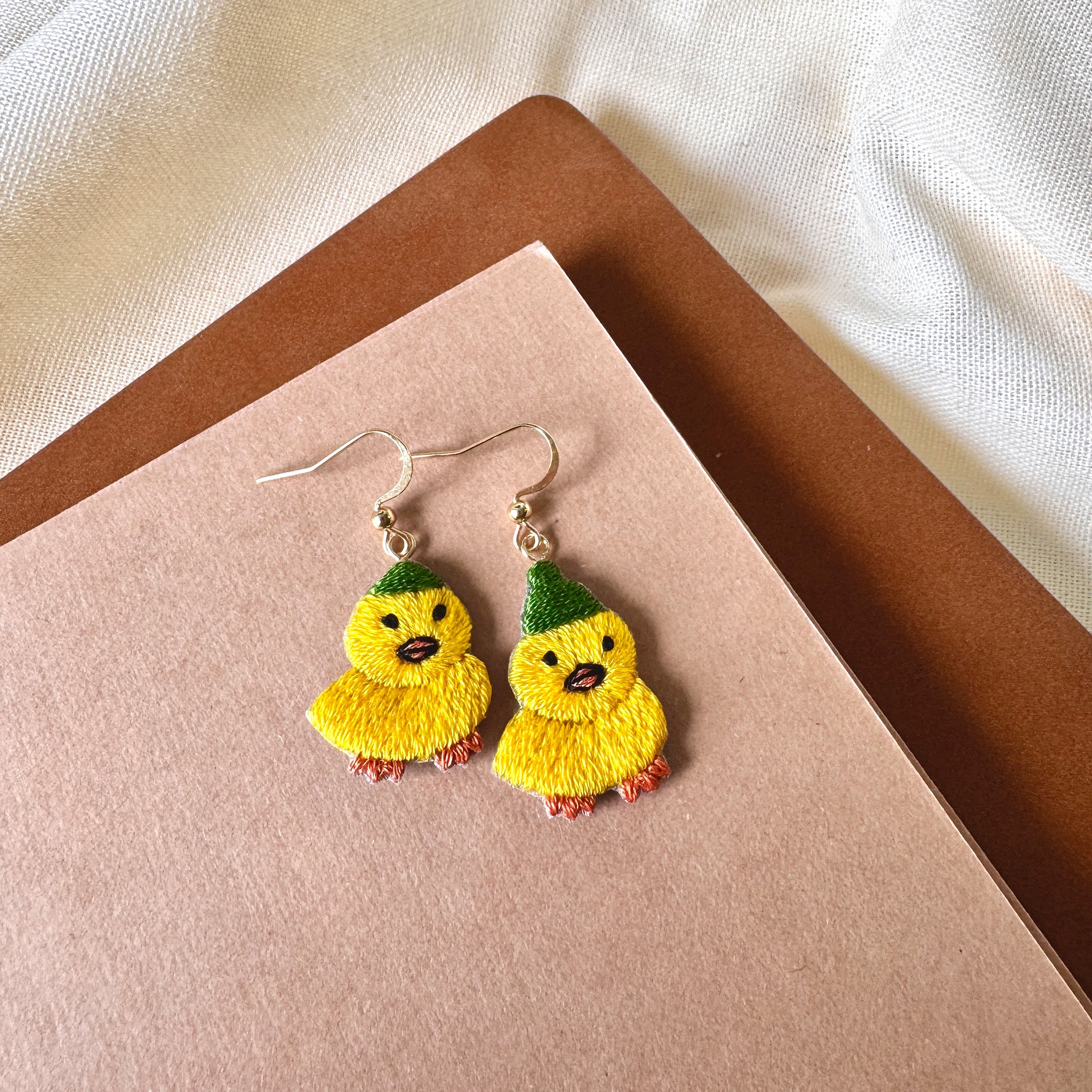 Little Yellow Duck Hand Embroidered Earrings