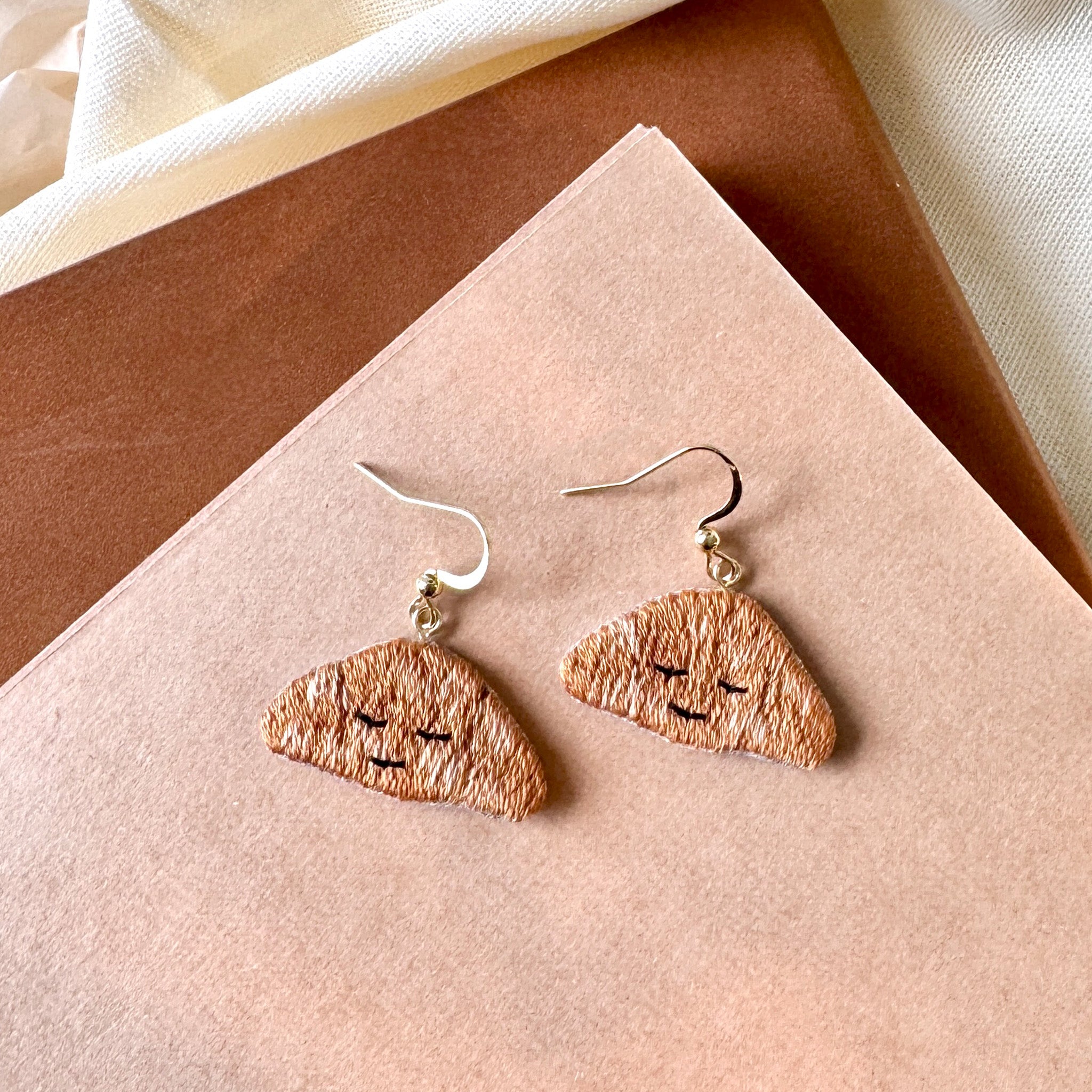 Croissant Hand Embroidered Earrings