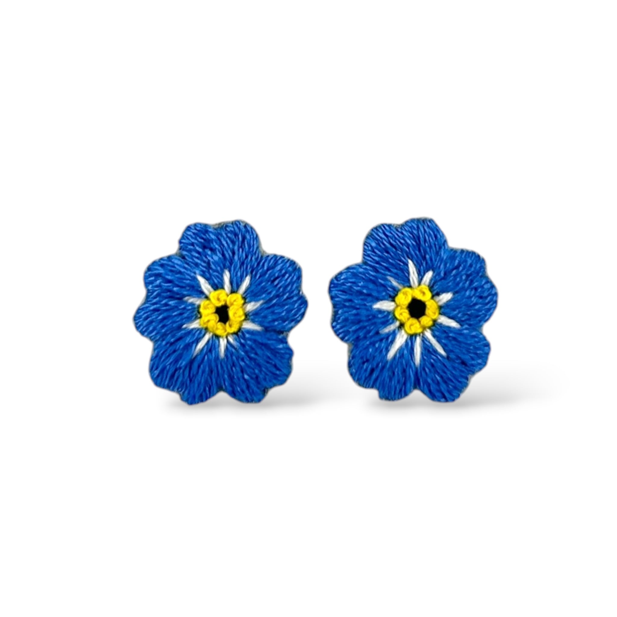 Forget Me Not Hand Embroidered Earrings