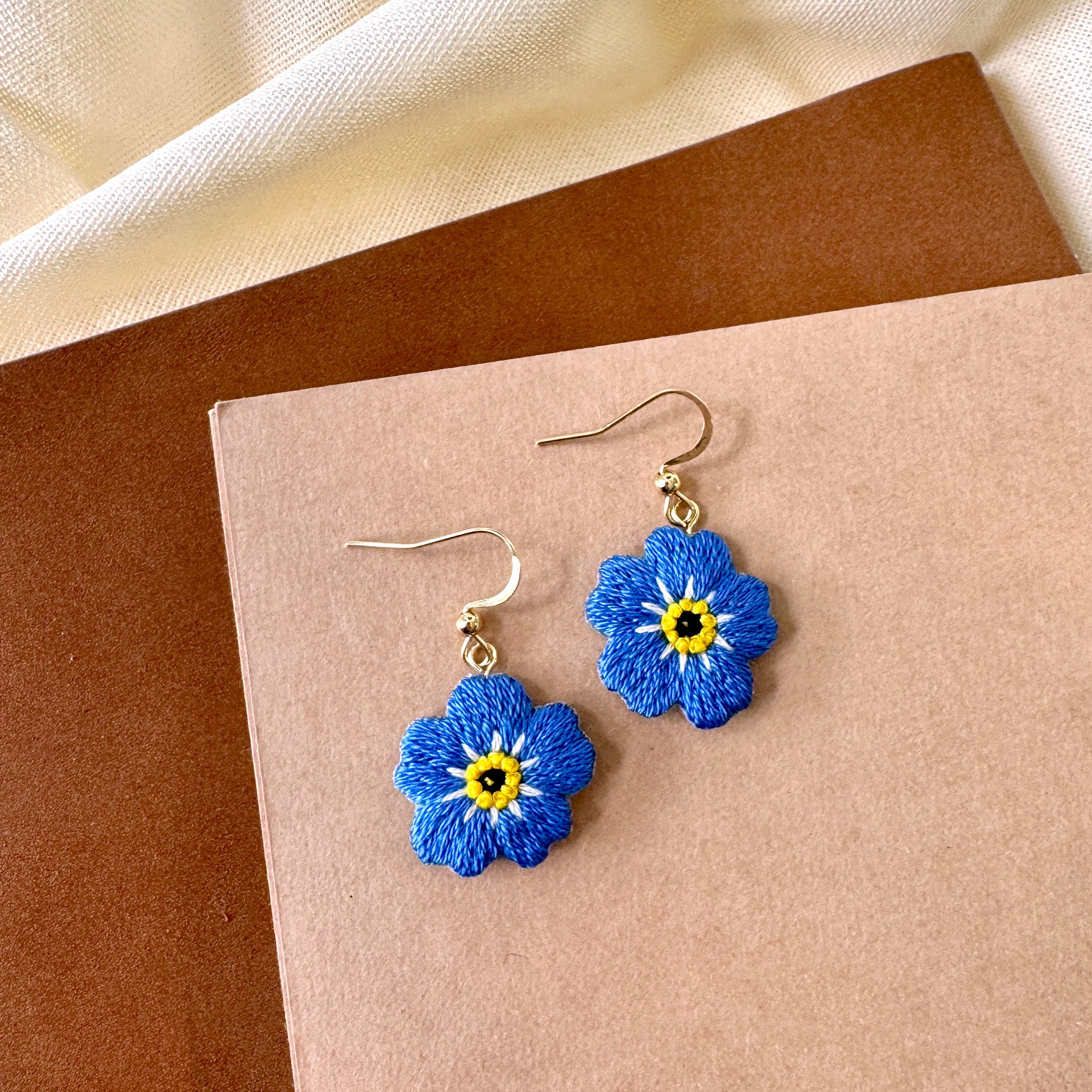 Forget Me Not Hand Embroidered Earrings