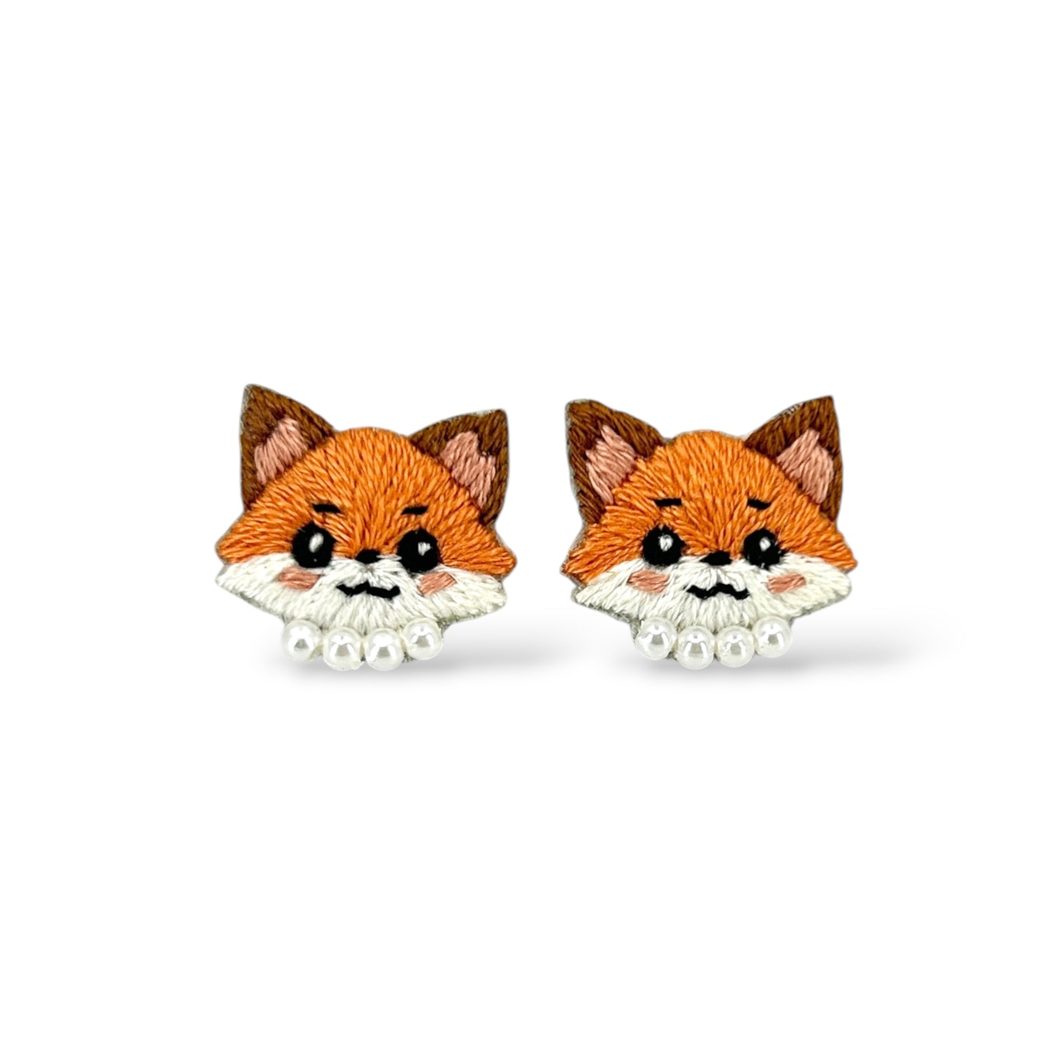 Little Fox Hand Embroidered Earrings