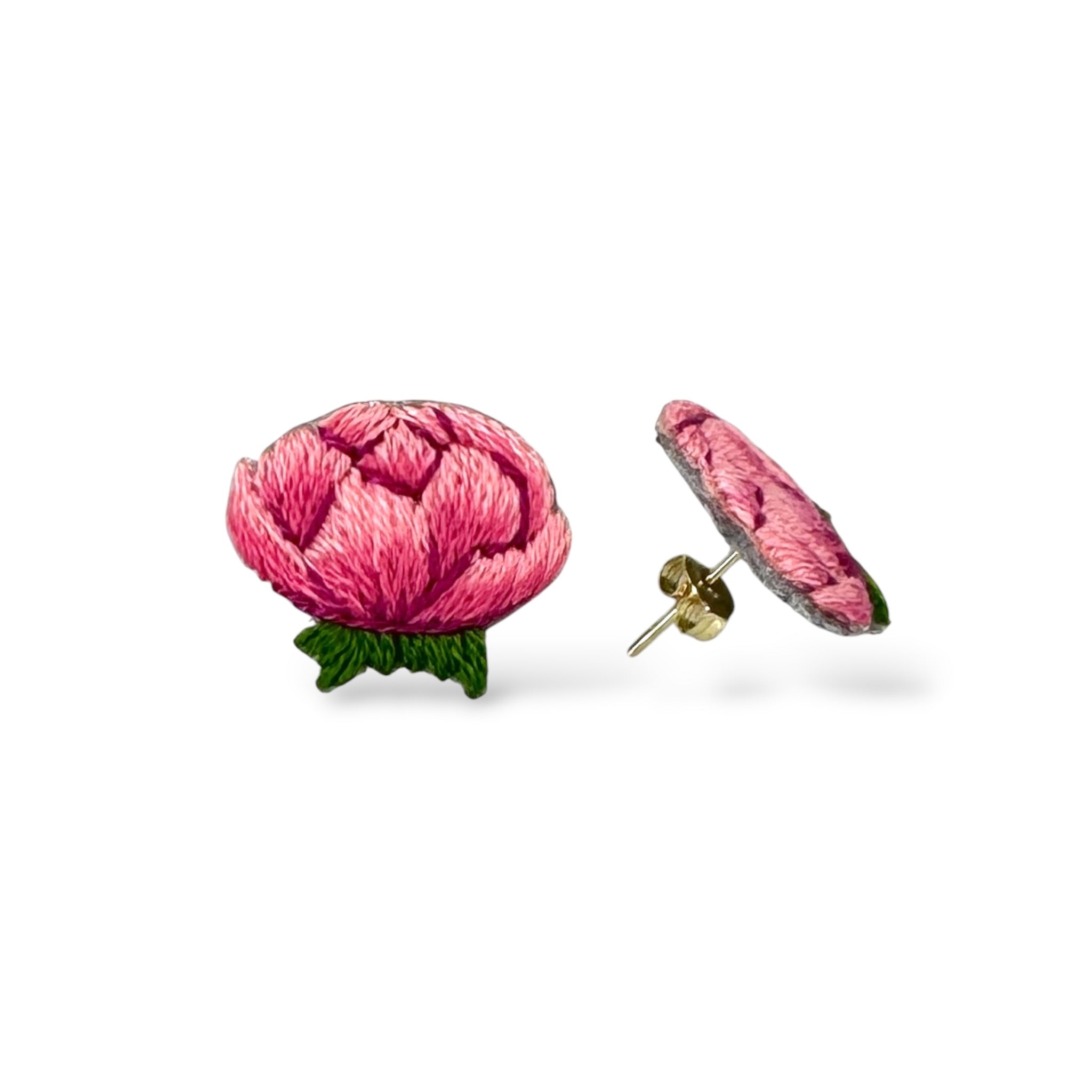 Peony Hand Embroidered Earrings