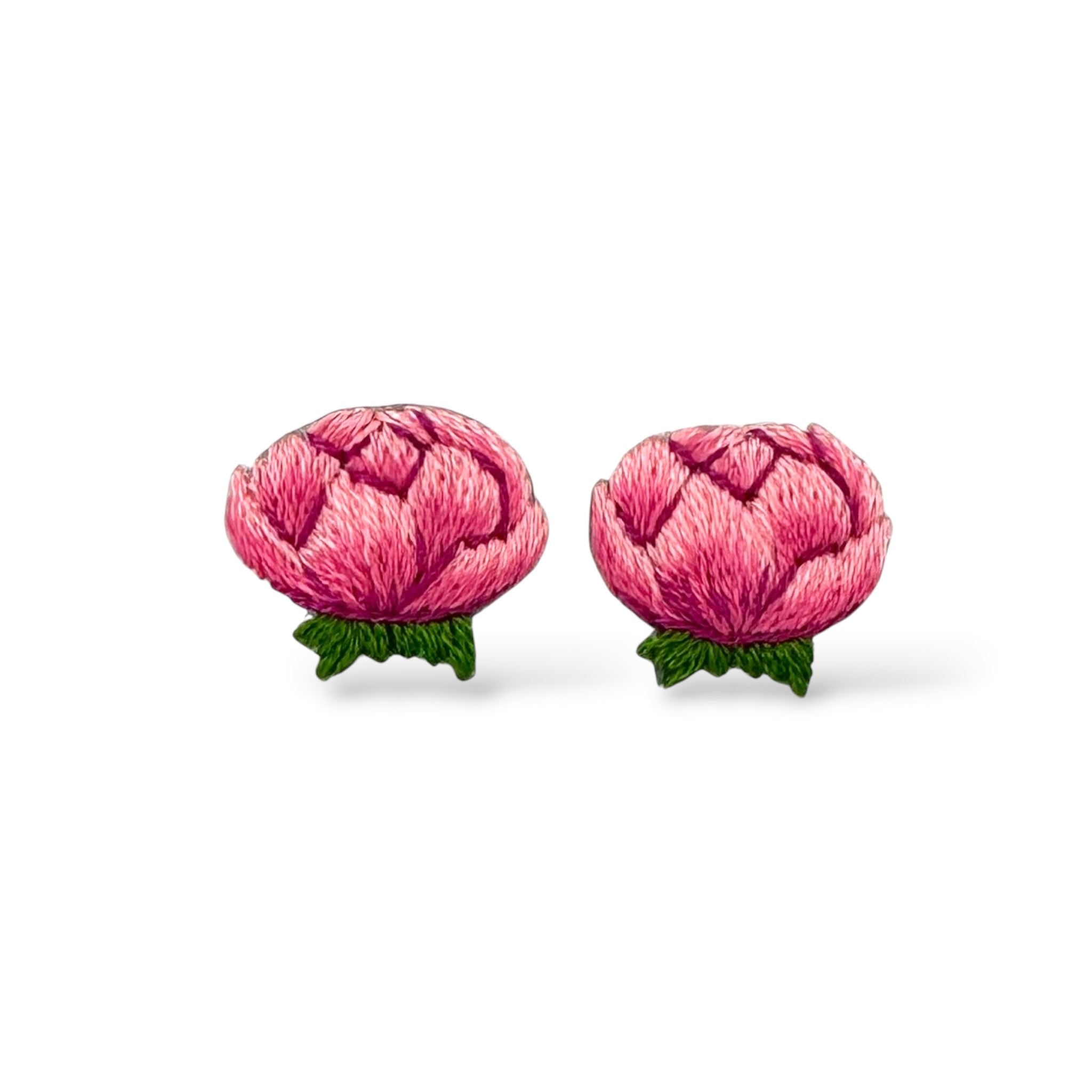 Peony Hand Embroidered Earrings