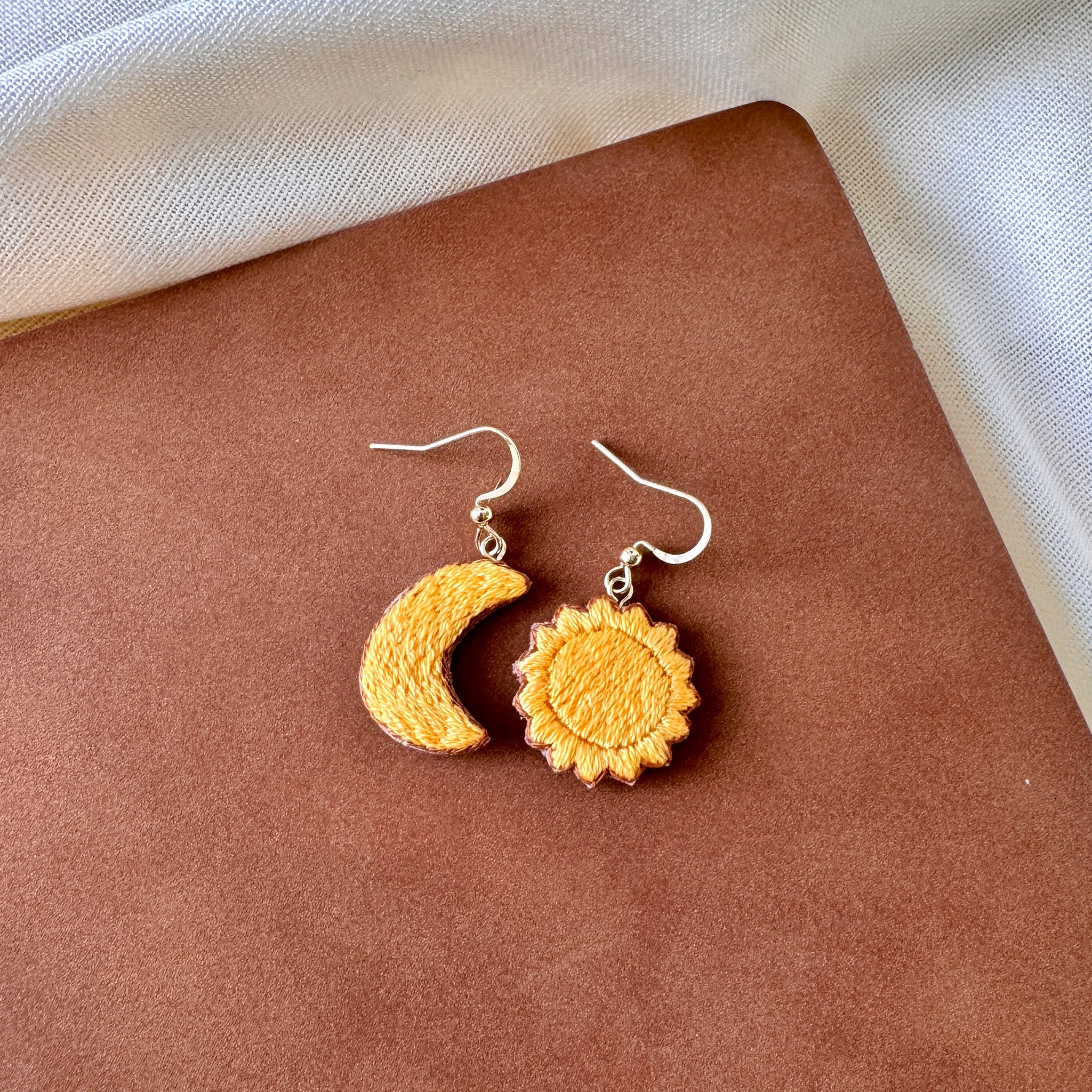 The Sun and The Moon Embroidered Earrings