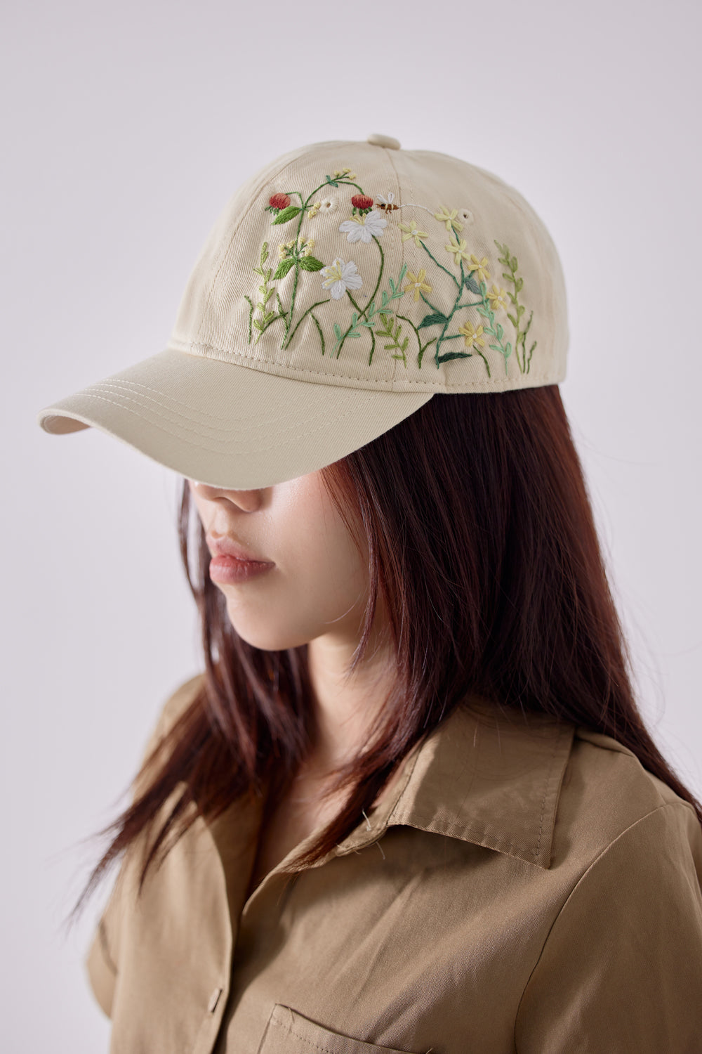 White Floral Embroidered Cap