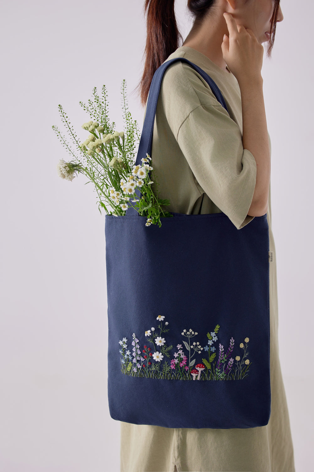 Wildflowers Garden Embroidery Tote Bag