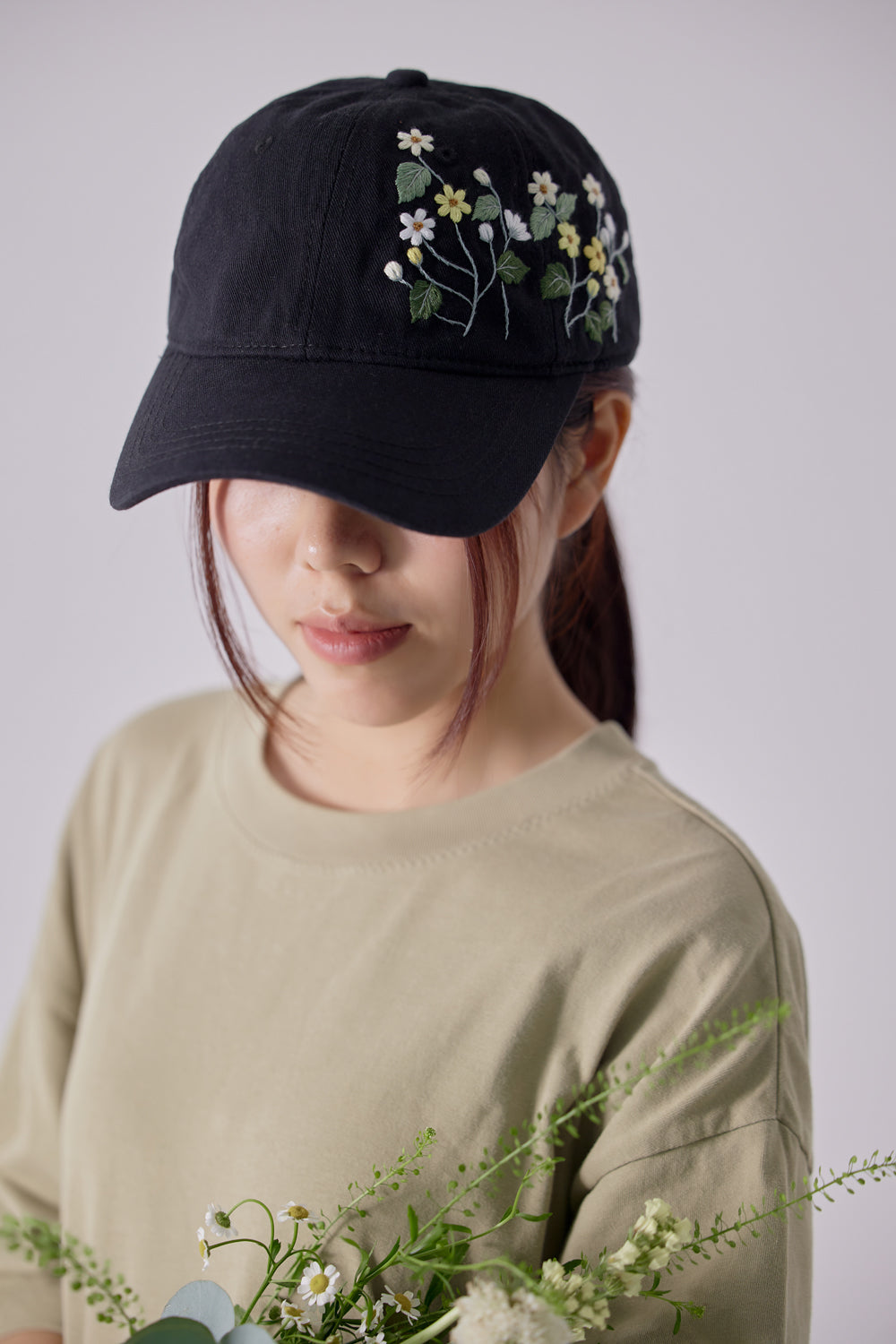 Midnight Daisy Embroidered Cap