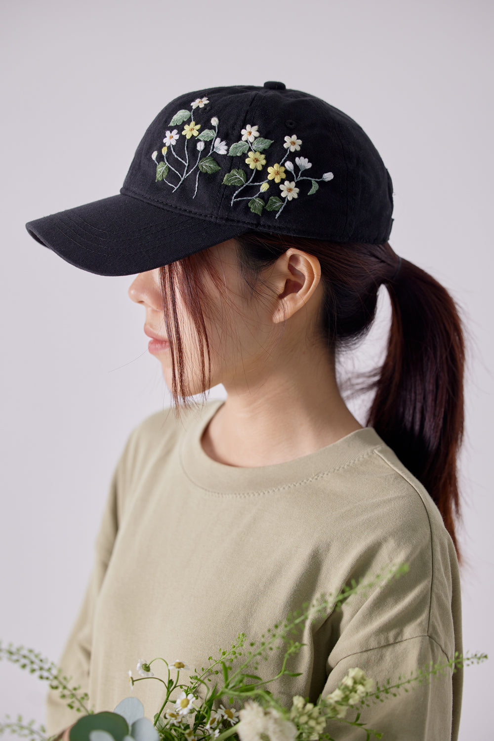 Midnight Daisy Embroidered Cap
