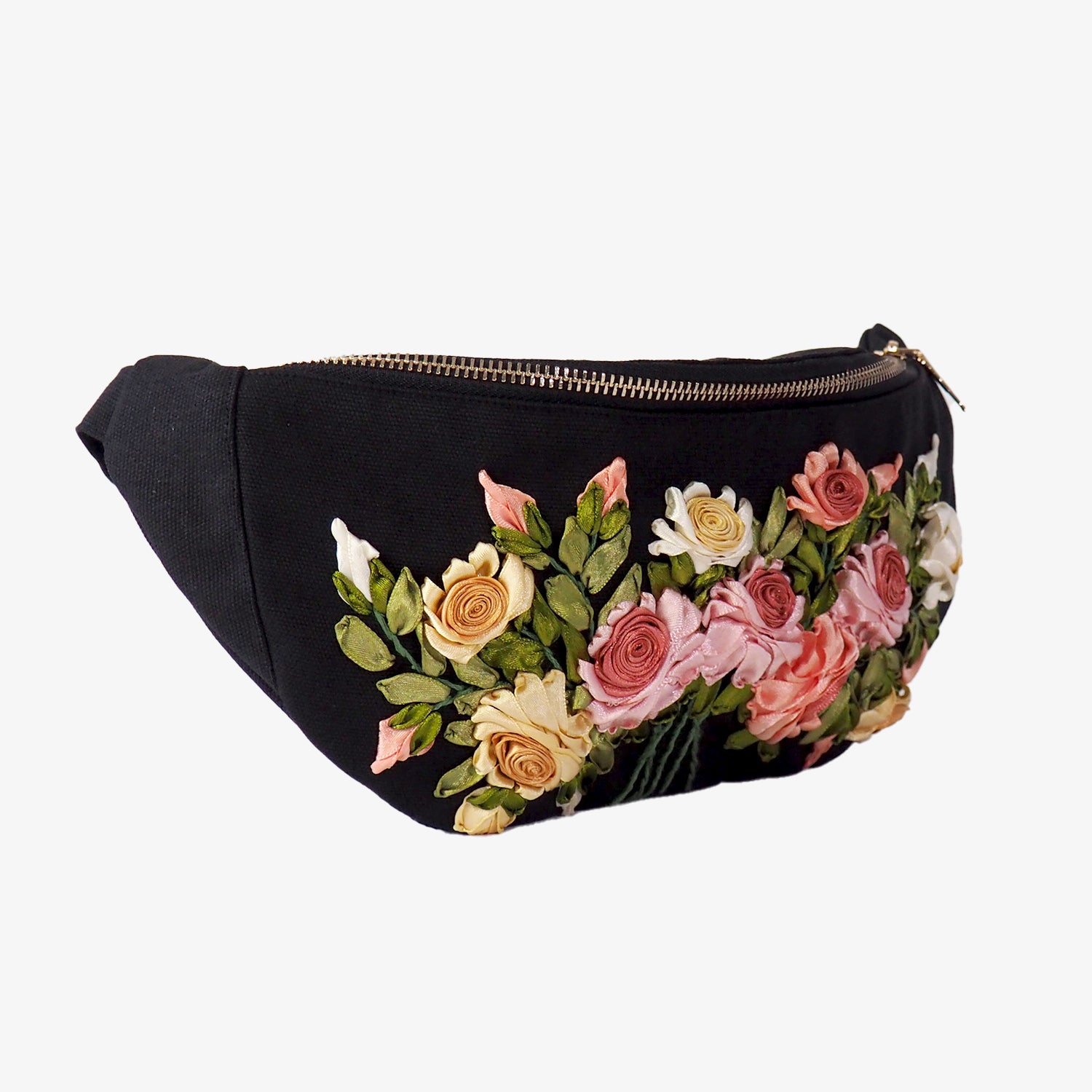 Rose Ribbon Embroidery Cross Body Bag