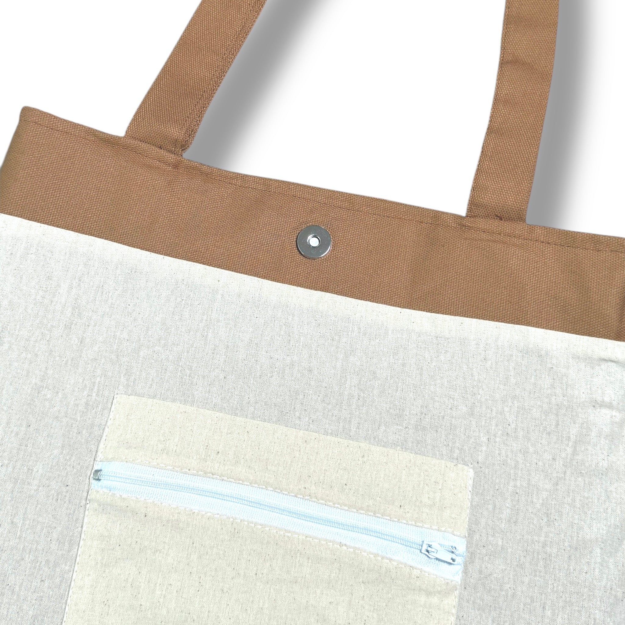 Mushroom Front Pocket Embroidery Tote Bag Brown