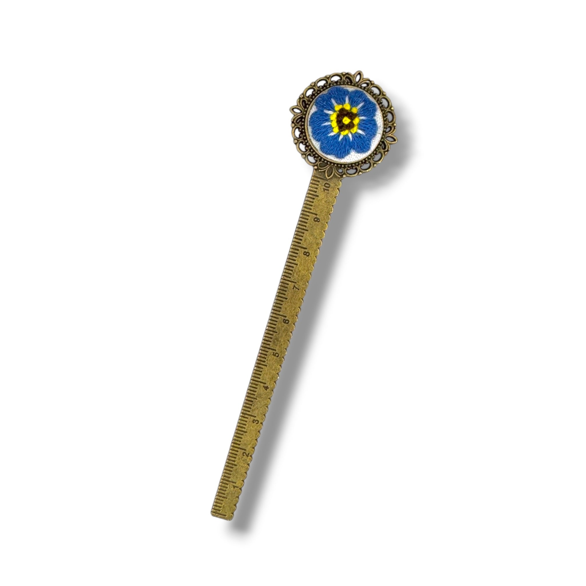 Blue Flower Hand Embroidered Bookmark