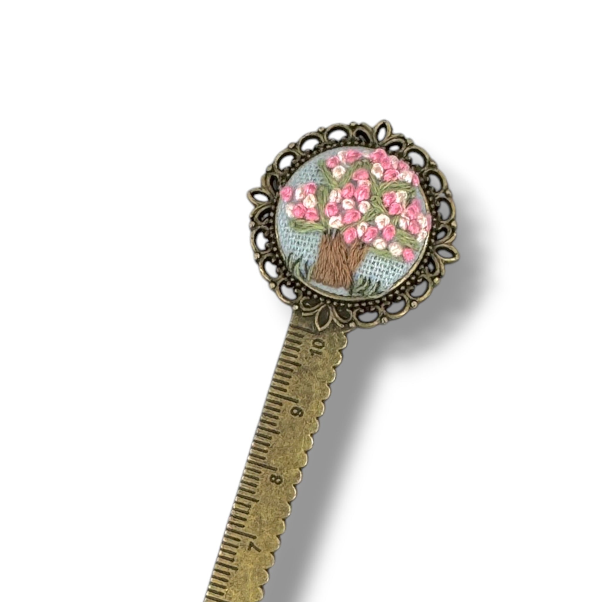 Cherry Blossoms Tree Hand Embroidered Bookmark