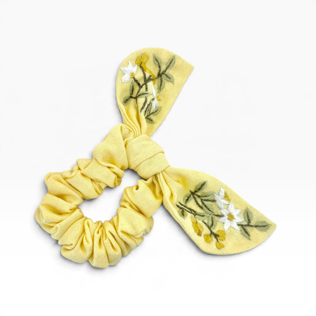 Soft Yellow Embroidered Scrunchies