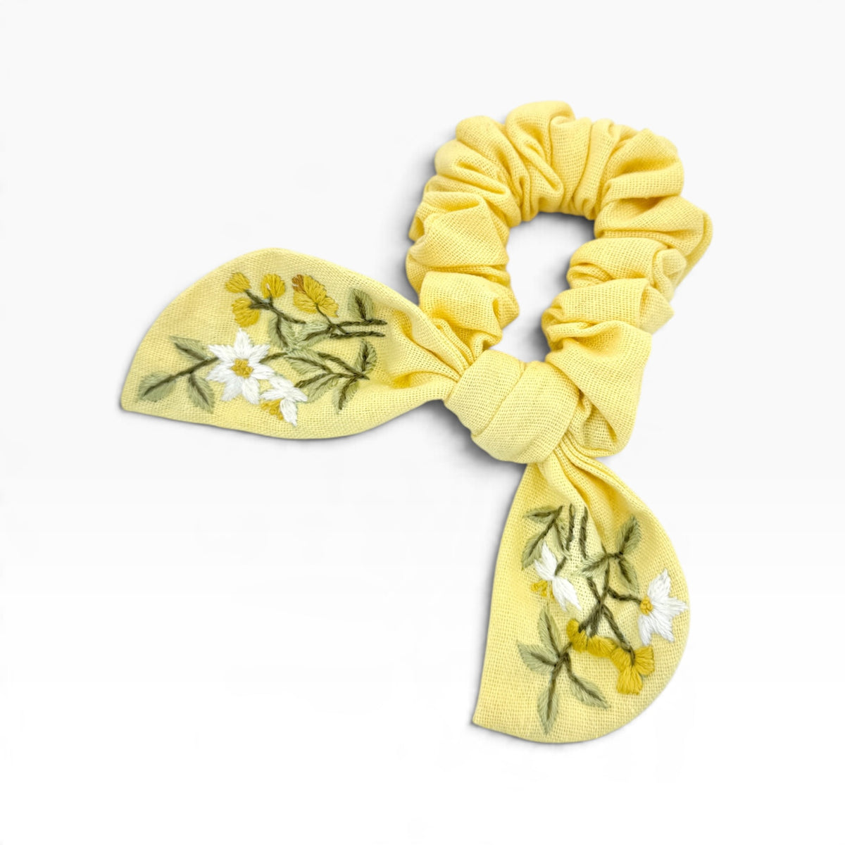 Soft Yellow Embroidered Scrunchies