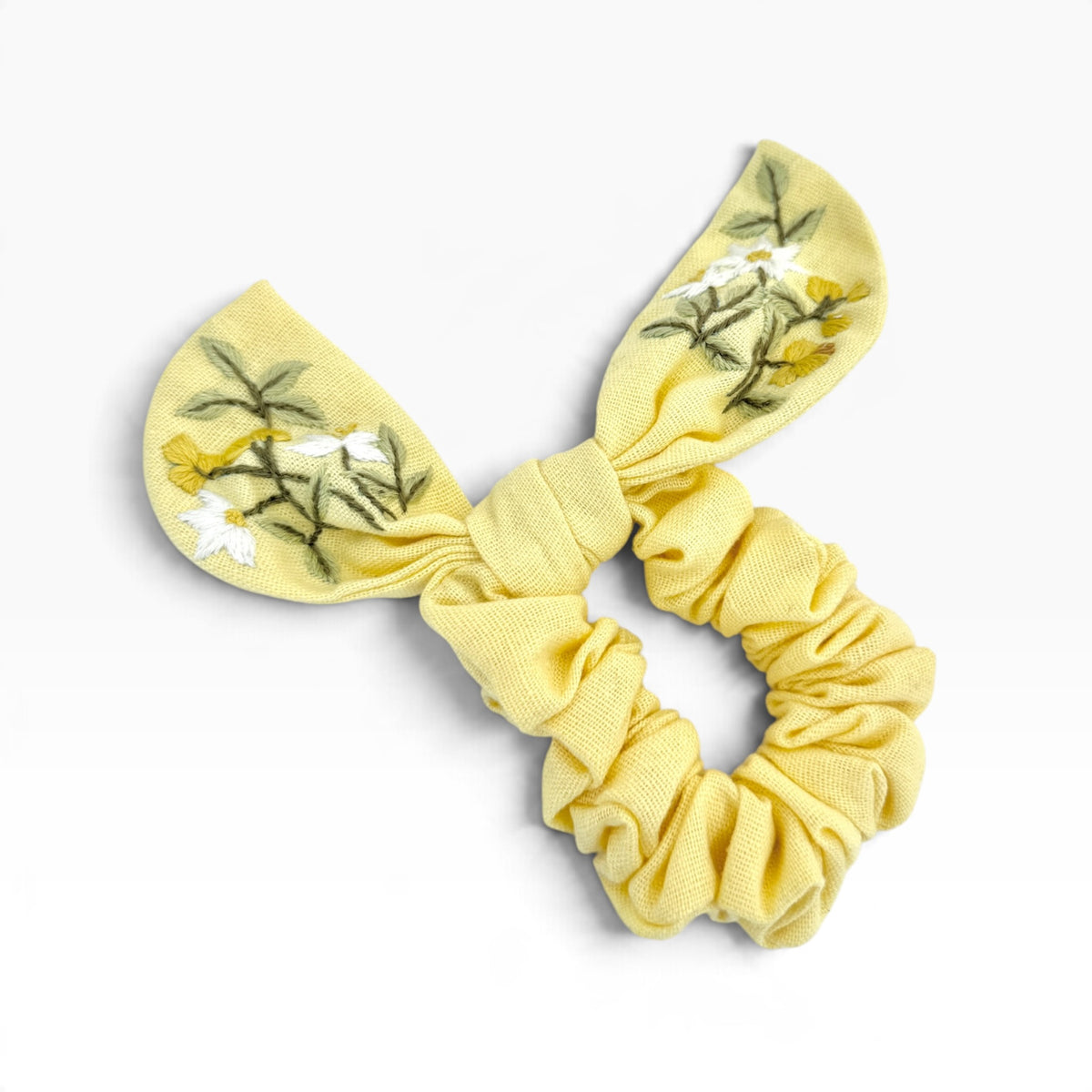 Soft Yellow Embroidered Scrunchies