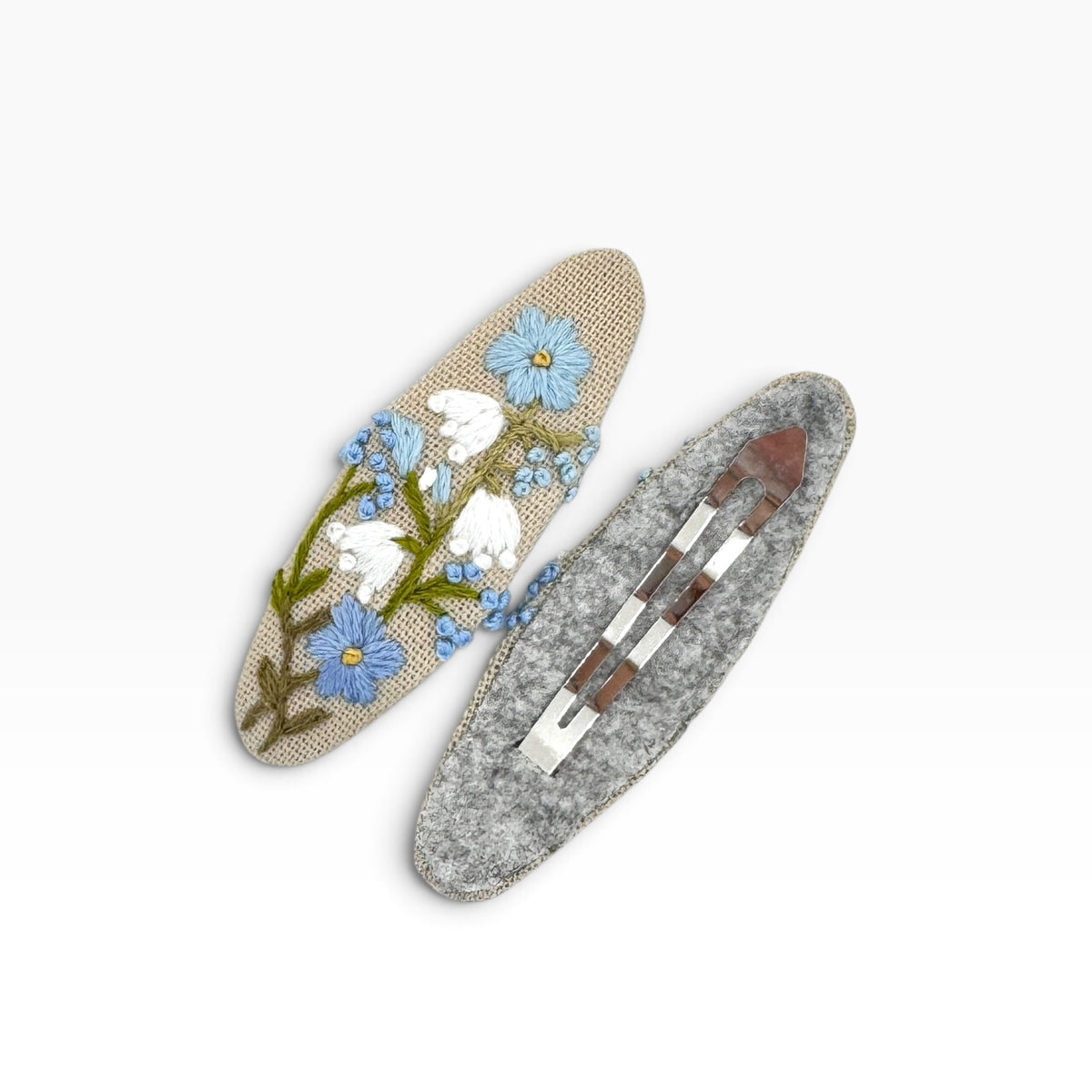 Bluebell Garden Beige Hand Embroidered Hair Clips