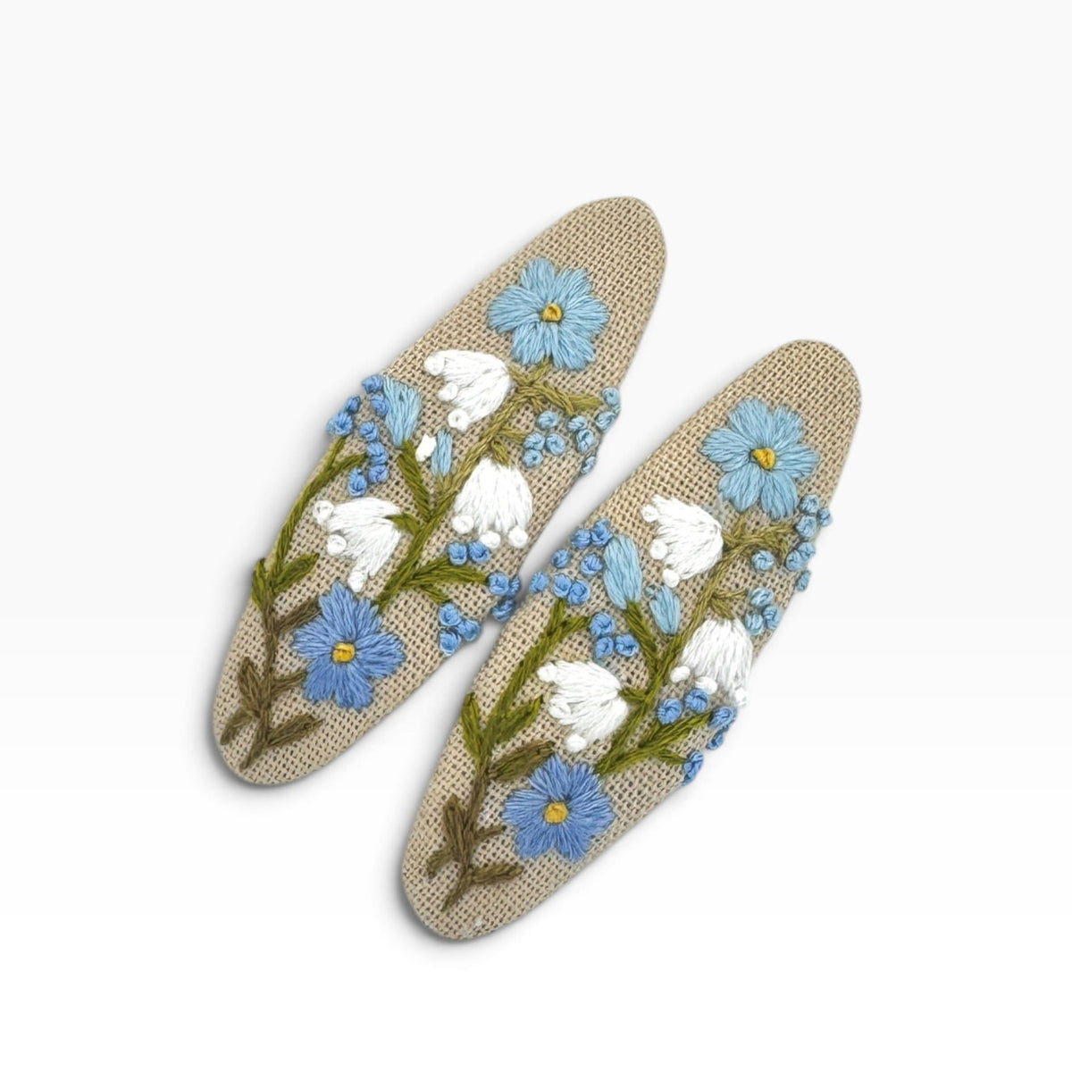 Bluebell Garden Beige Hand Embroidered Hair Clips