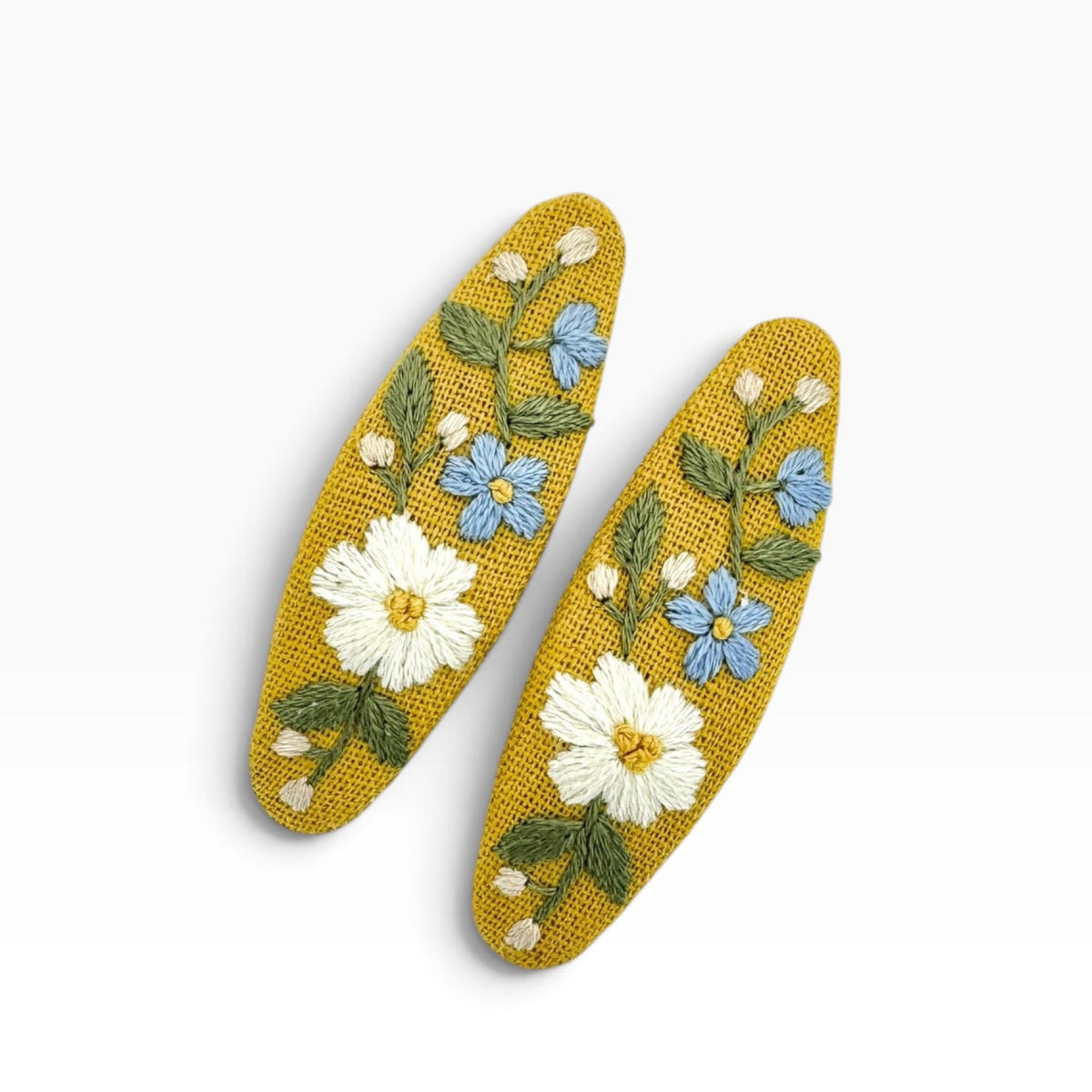 Golden Meadow Yellow Hand Embroidered Hair Clips
