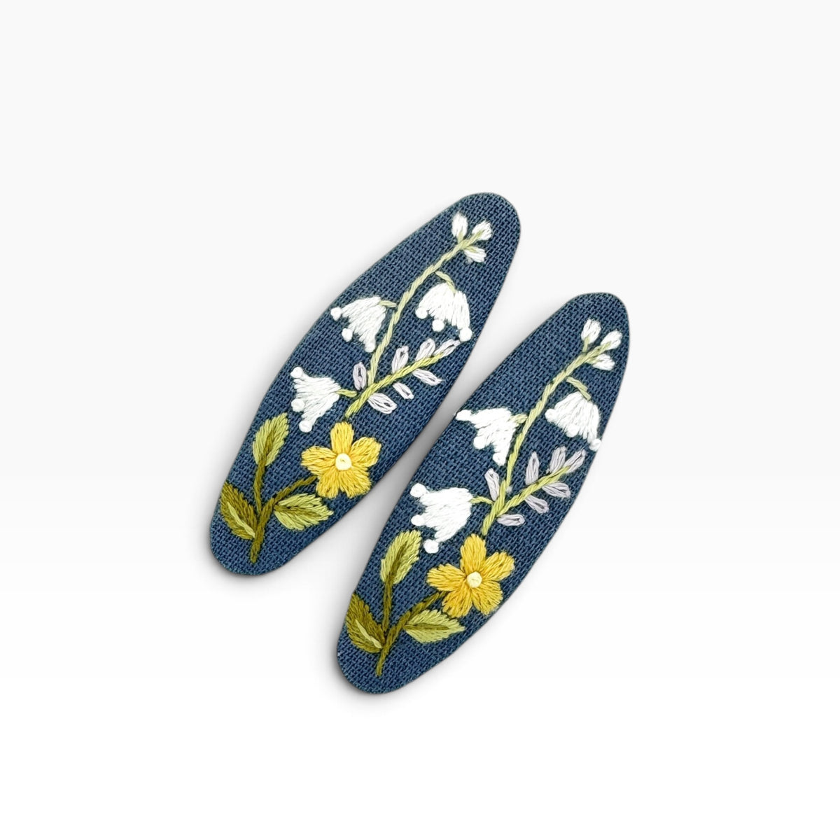 Buttercup Bells Blue Hand Embroidered Hair Clips