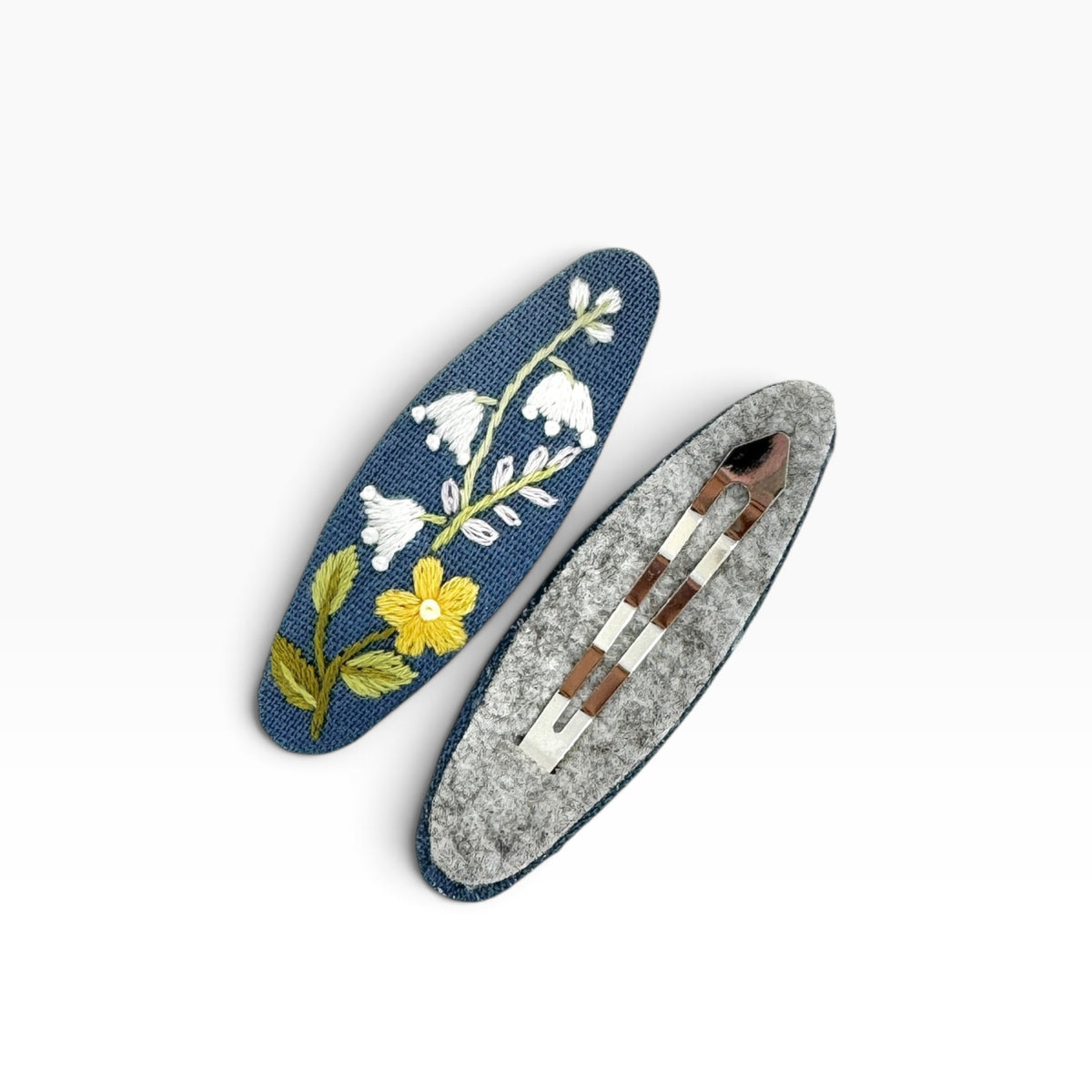 Buttercup Bells Blue Hand Embroidered Hair Clips
