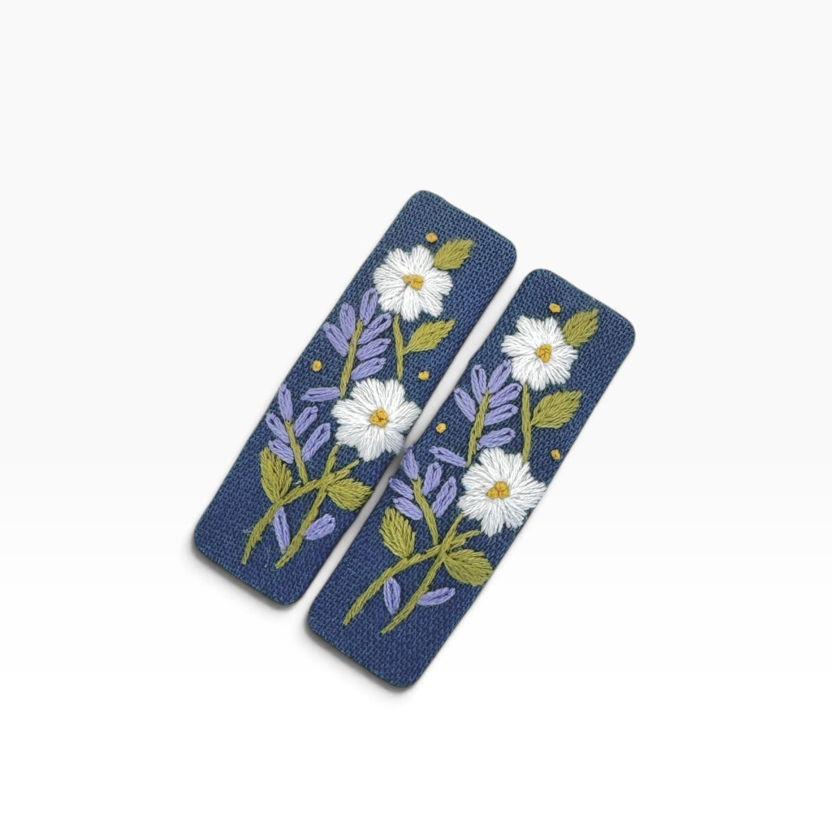 Lavender Meadow Blue Hand Embroidered Hair Clips