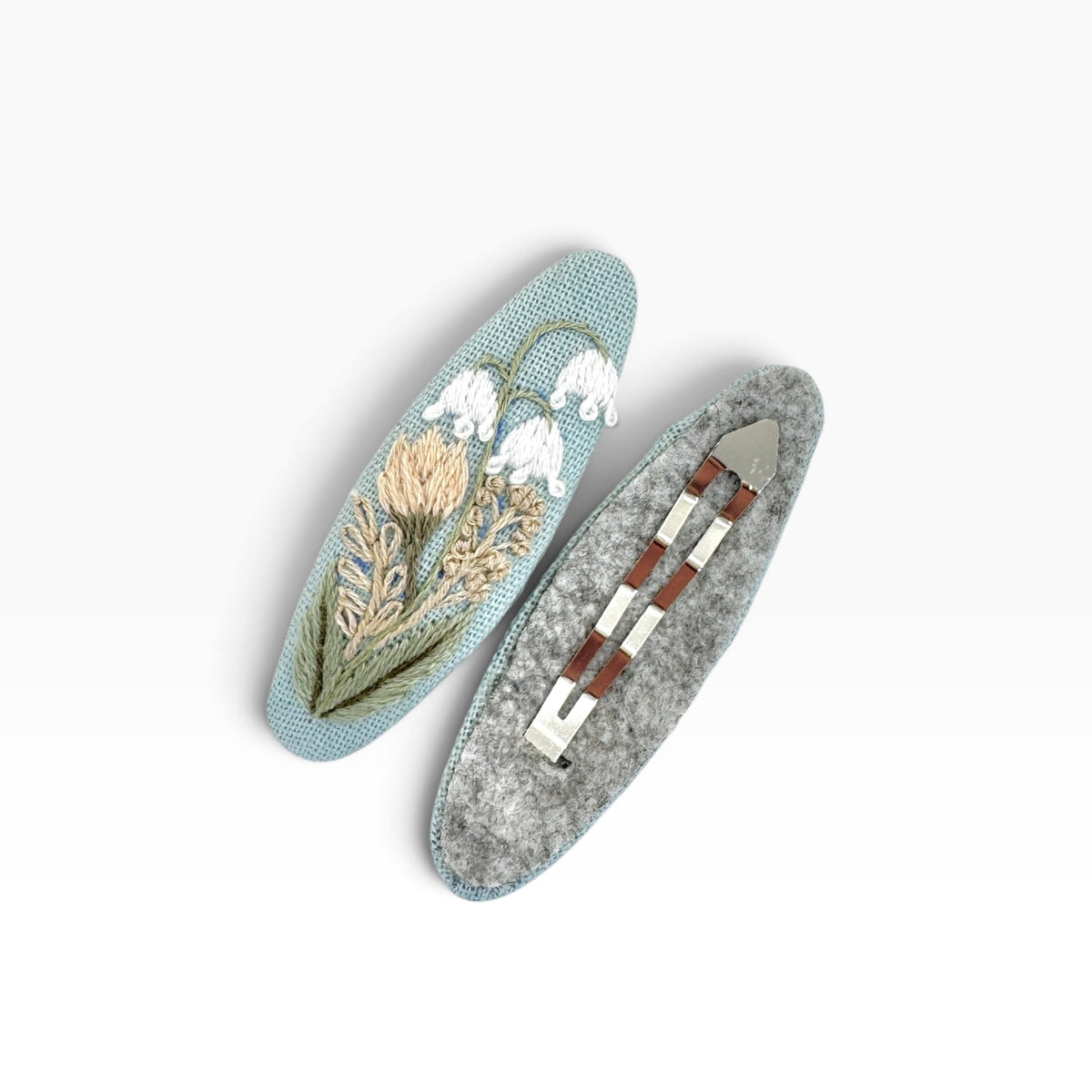 Lily of the Valley Pastel Blue Hand Embroidered Hair Clips
