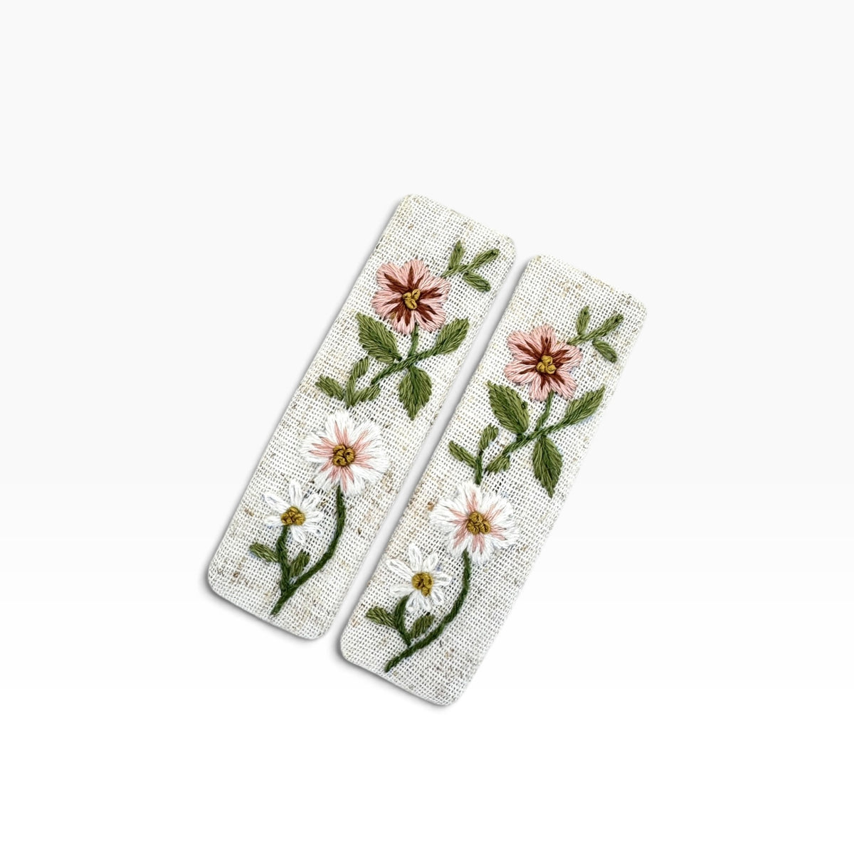 Blush Garden Ivory Linen Hand Embroidered Hair Clips