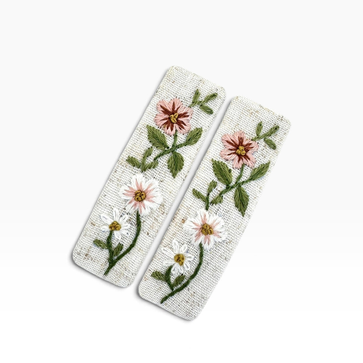 Blush Garden Ivory Linen Hand Embroidered Hair Clips