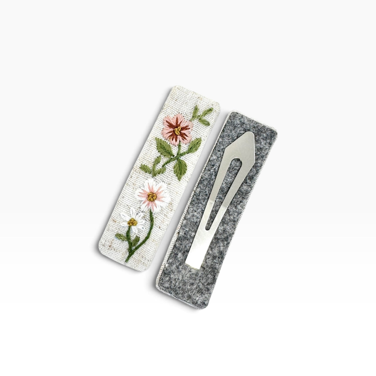 Blush Garden Ivory Linen Hand Embroidered Hair Clips