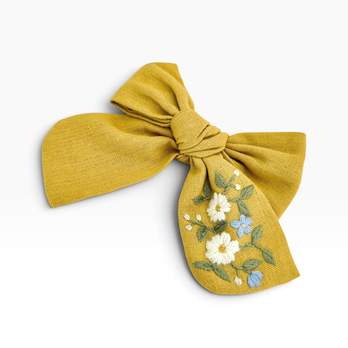 Golden Daisy Yellow Embroidered Hair Bow