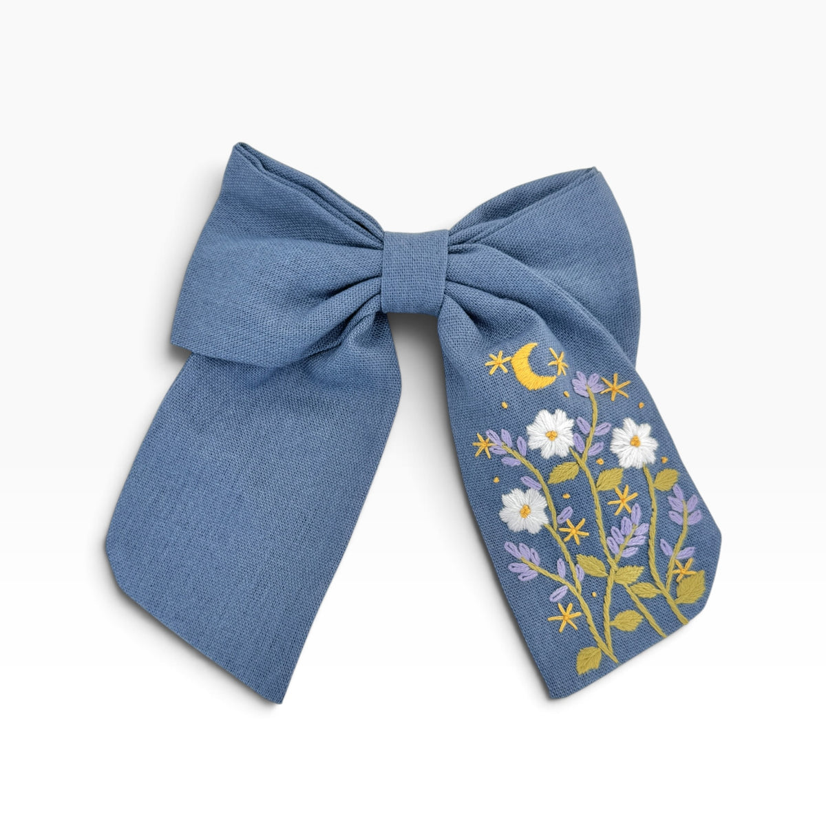 Quiet Lavender Garden Blue Embroidered Hair Barrette