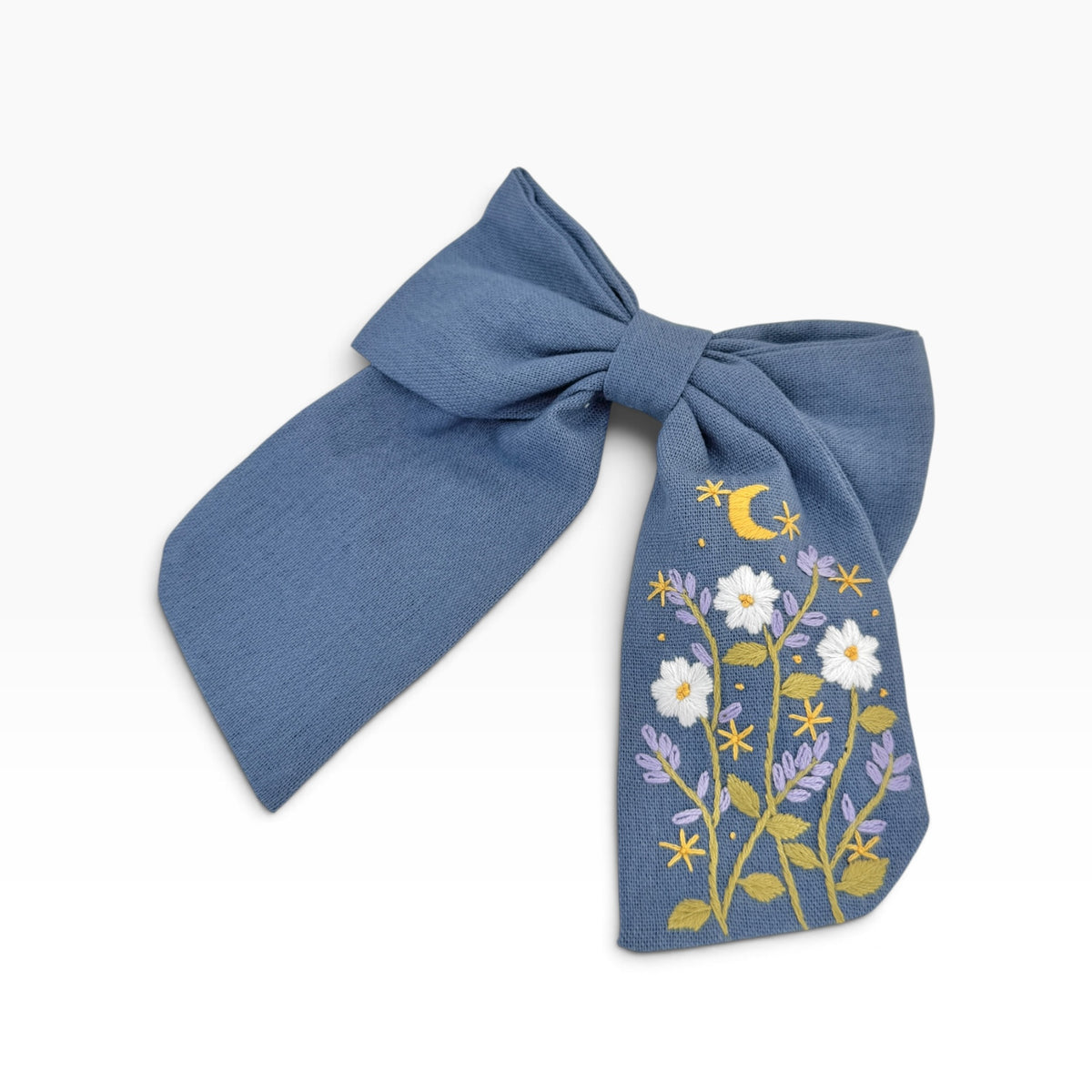 Quiet Lavender Garden Blue Embroidered Hair Barrette