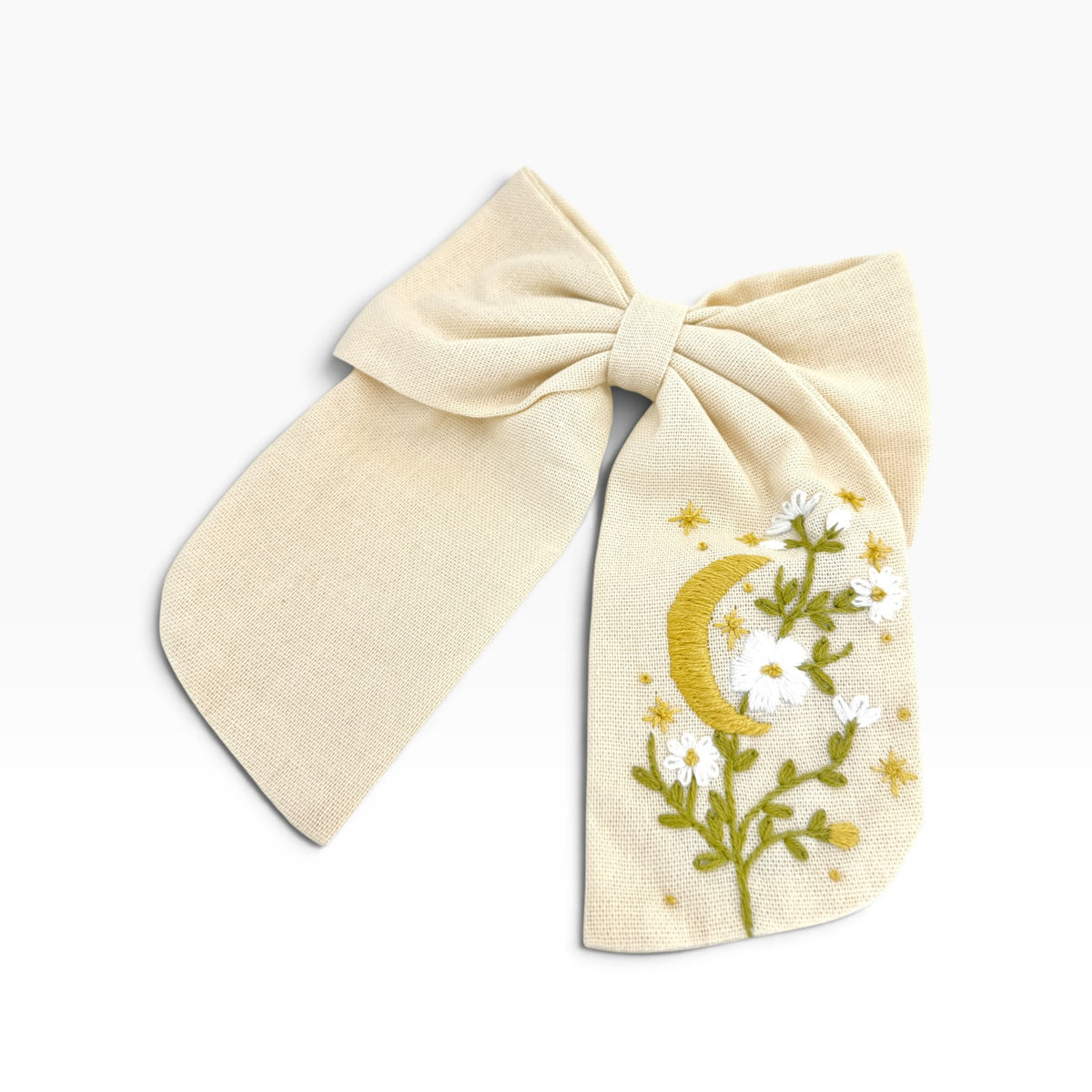Moonlit Meadow Beige Embroidered Hair Barrette