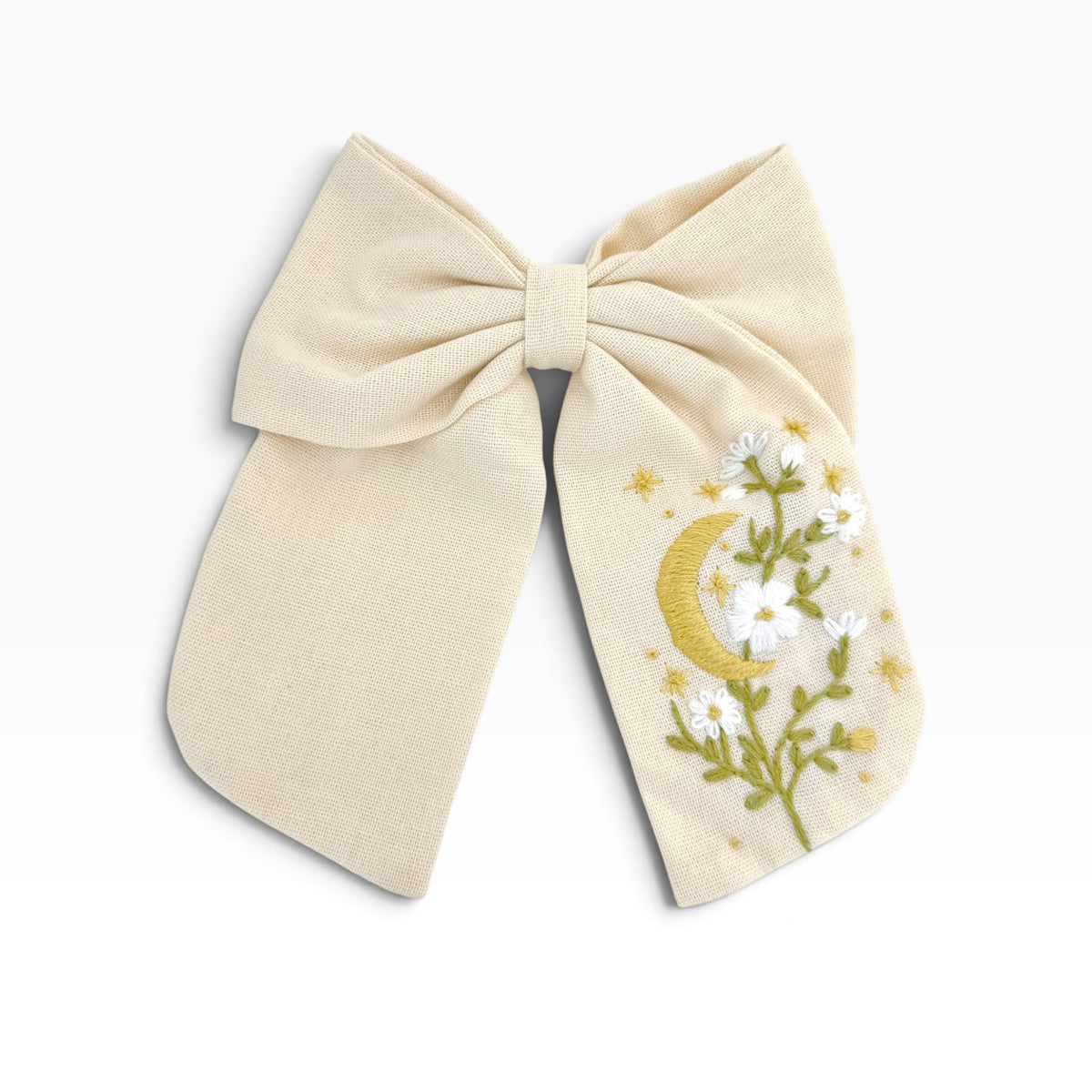 Moonlit Meadow Beige Embroidered Hair Barrette