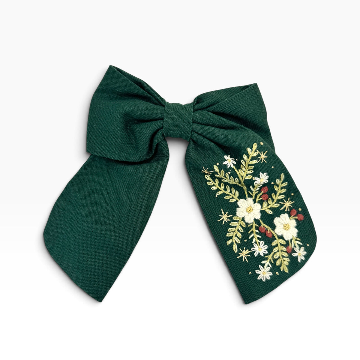 Evergreen Meadow Dark Green Embroidered Hair Barrette