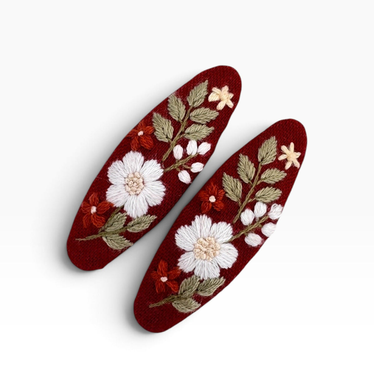 Red Bloom Hand Embroidered Hair Clips