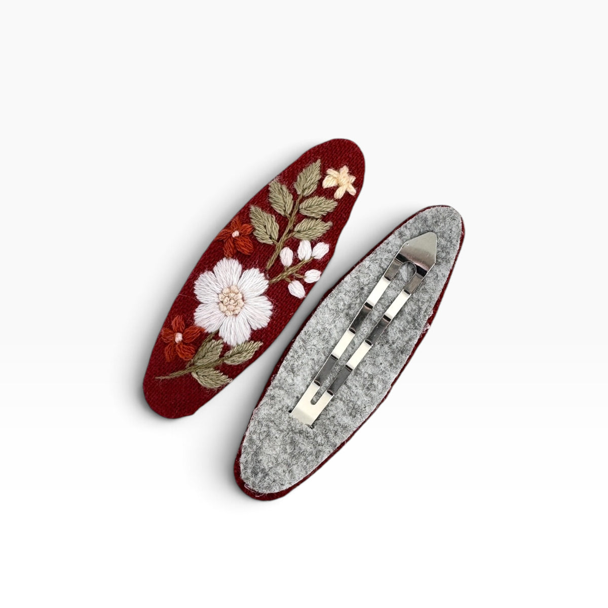 Red Bloom Hand Embroidered Hair Clips