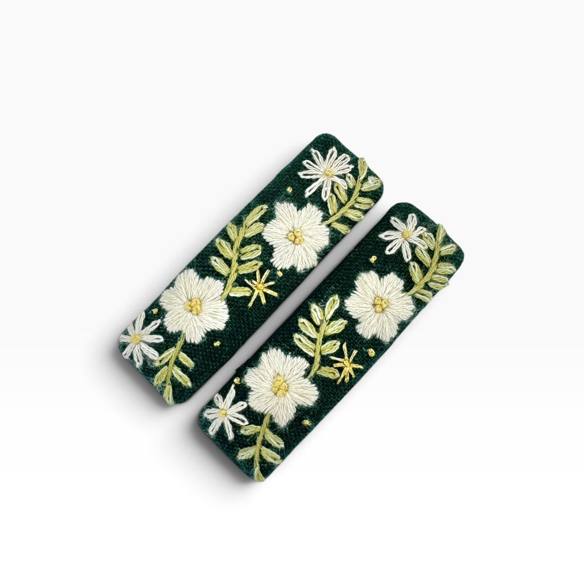 Evergreen Garden Hand Embroidered Hair Clips