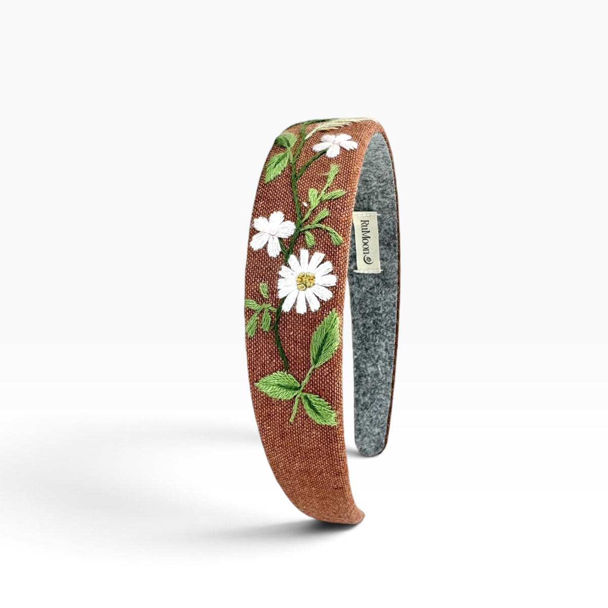 Daisy Meadow Light Brown Hand Embroidered Headband